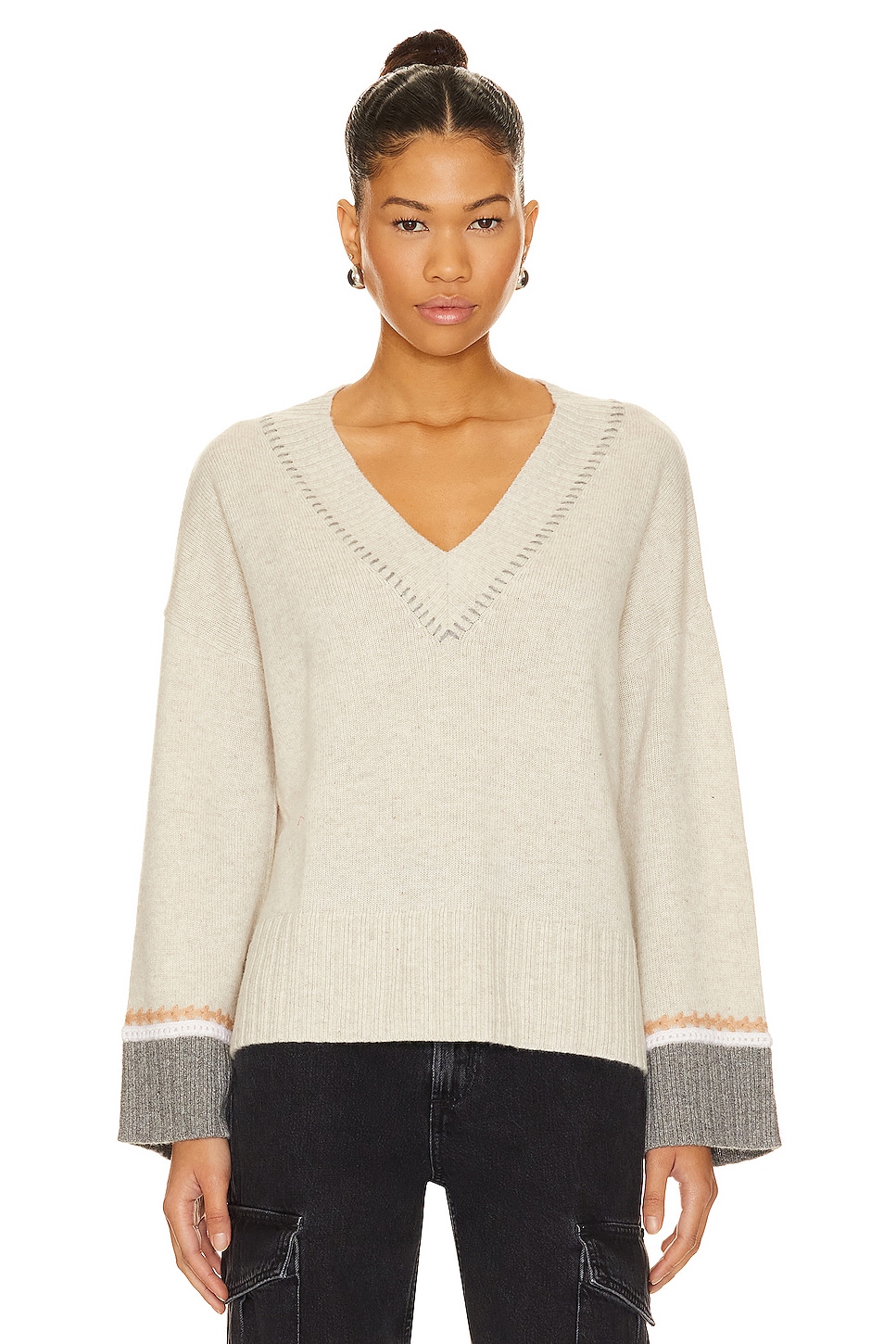 Autumn Cashmere Oversized V With Crochet Details in Mojave