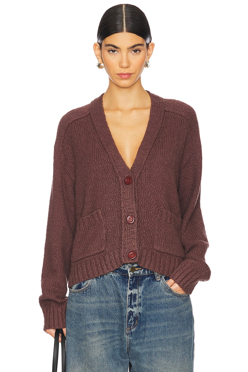 Autumn Cashmere Cropped V Neck Cardigan With Pockets in