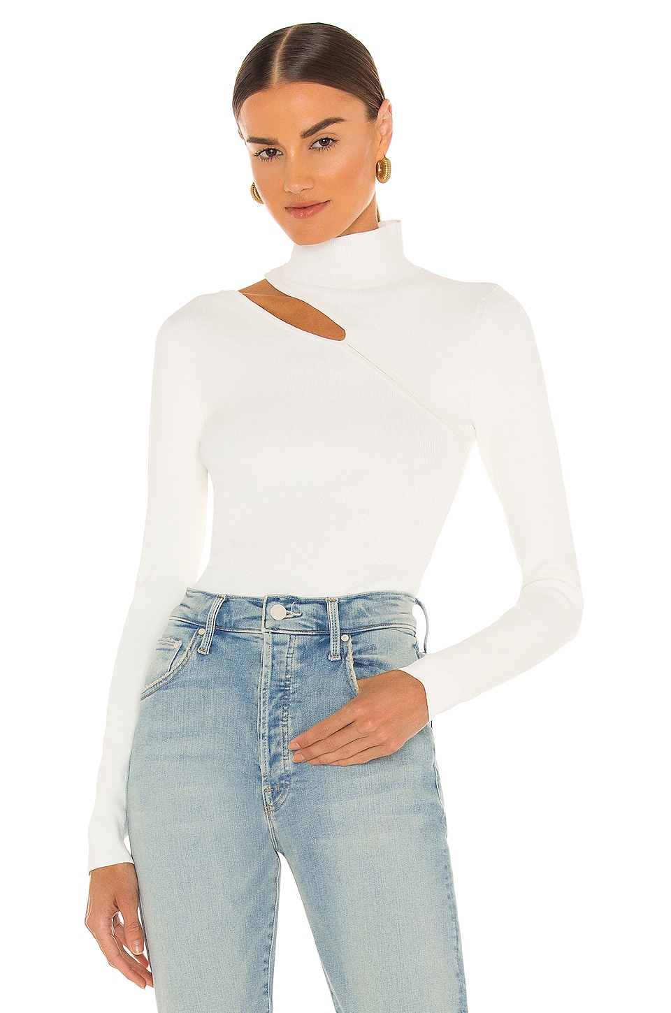 Autumn Cashmere Long Sleeve Slash Mock in Cream