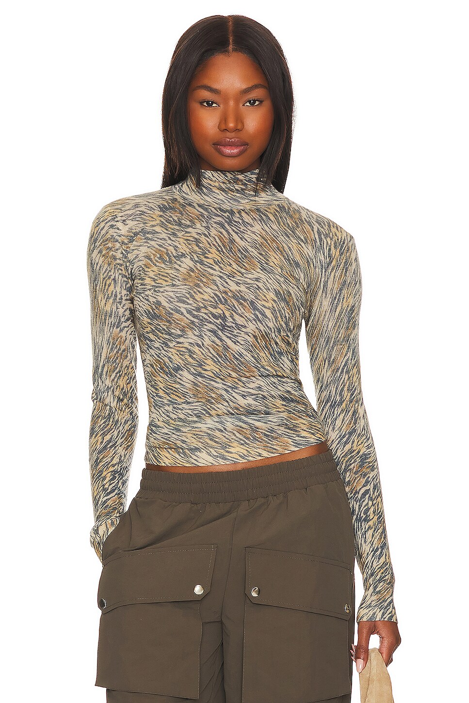 Autumn Cashmere Tiger Print Mock Neck in Brown Combo | REVOLVE