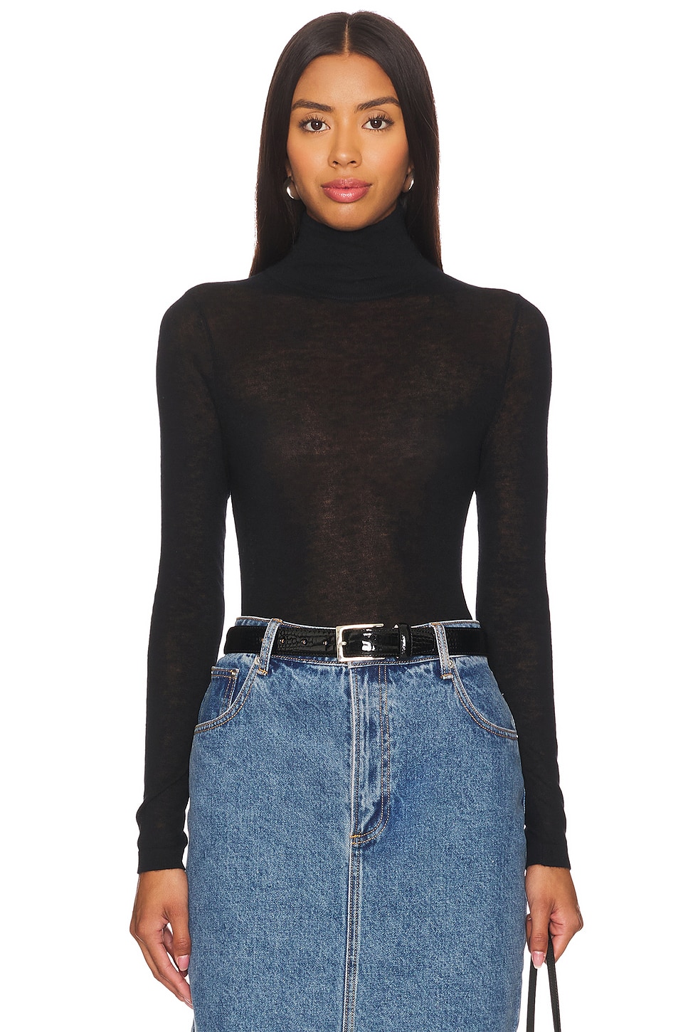 Autumn Cashmere Second Skin Sheer Mock in Black REVOLVE