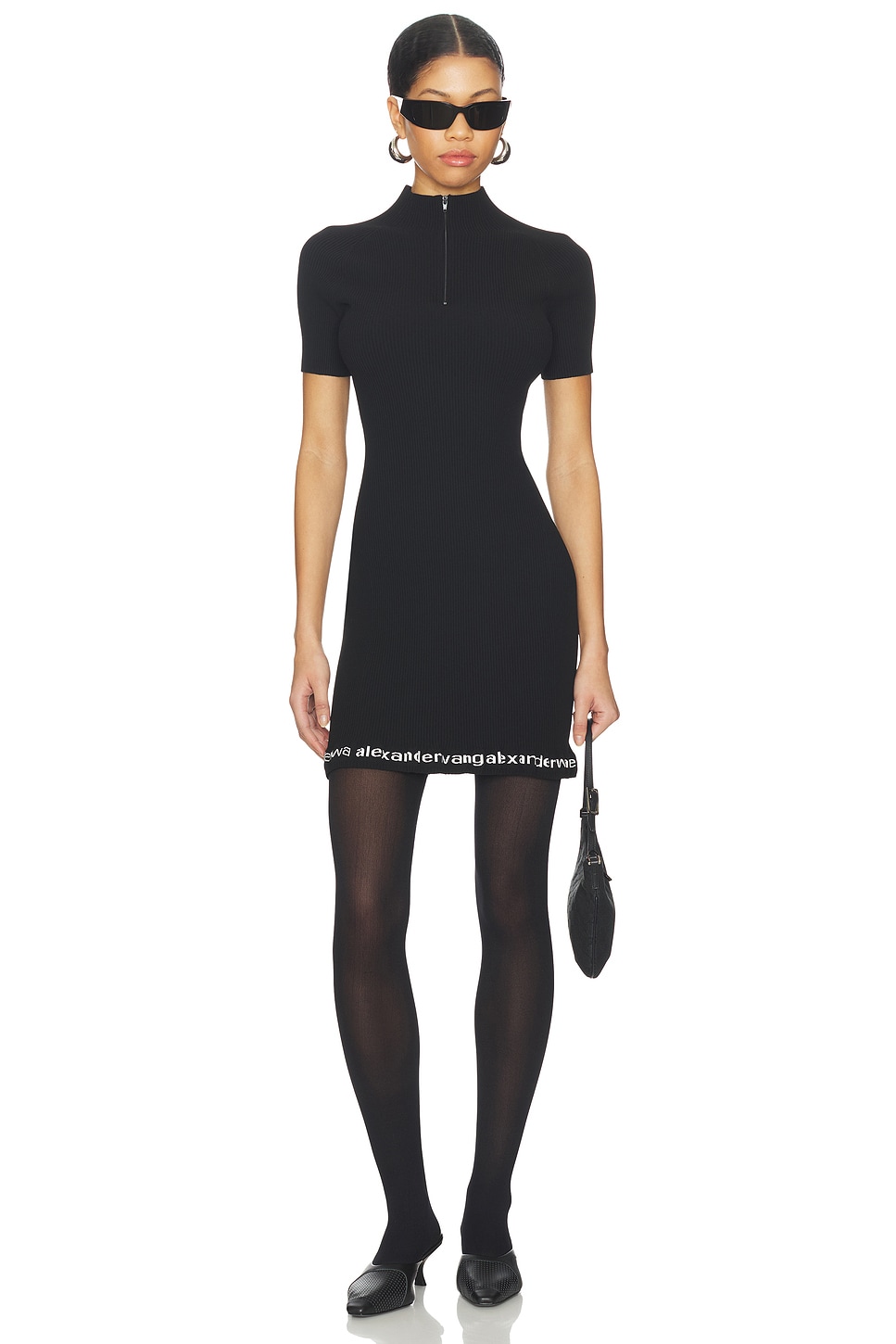 Alexander Wang Logo Ribbed Dress in Black | REVOLVE