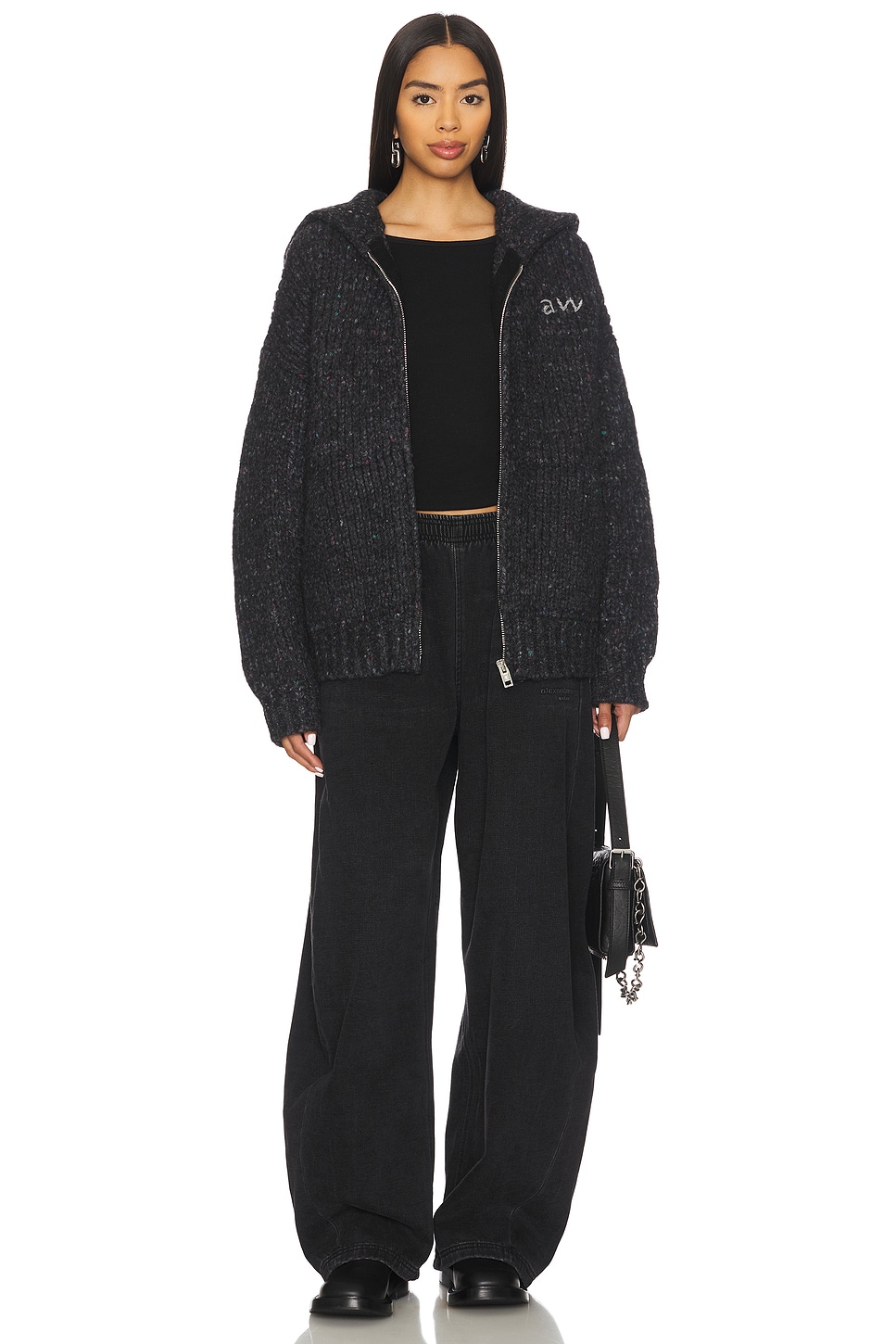 Alexander Wang Oversized Zip Up Hoodie in Black Multi | REVOLVE