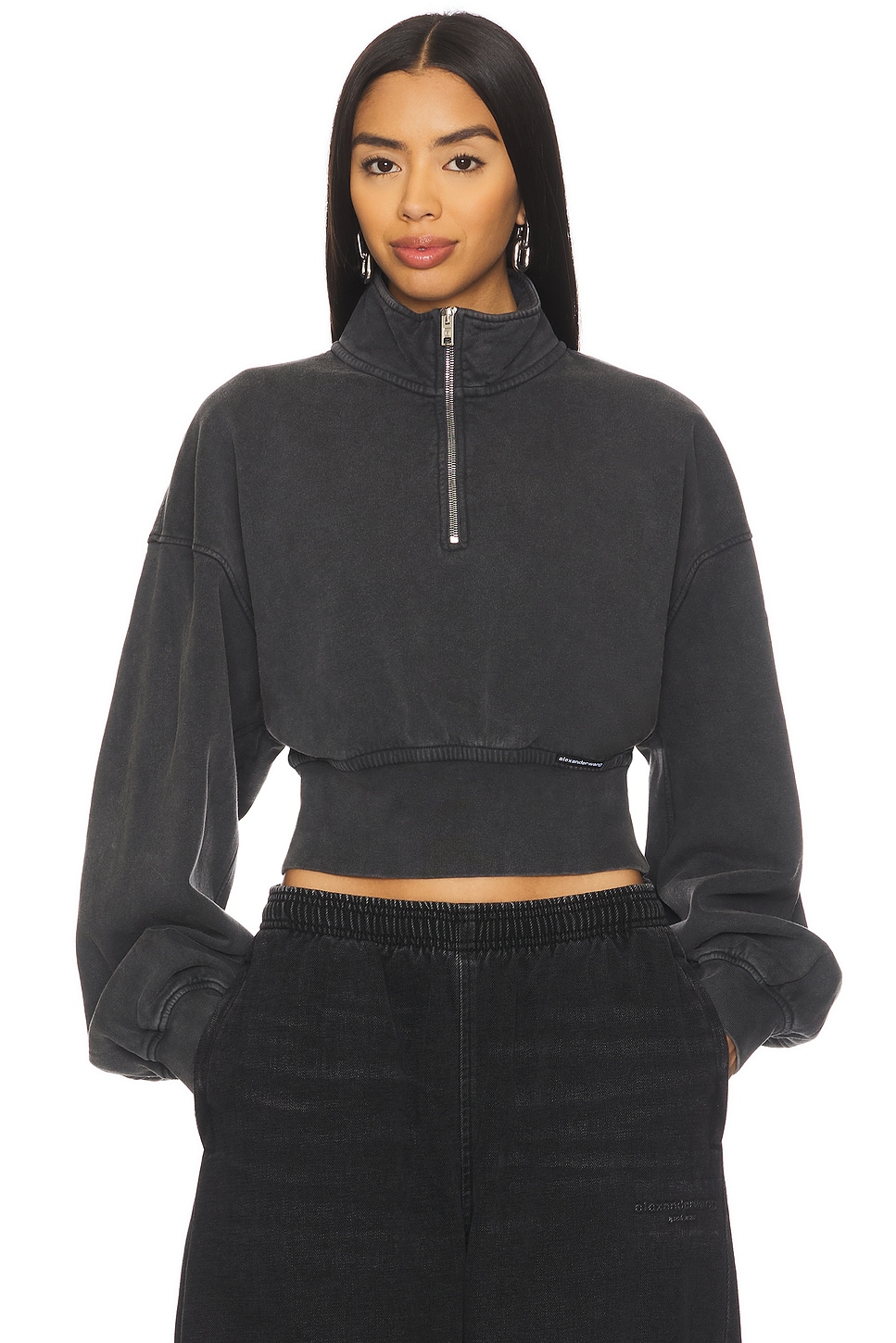 Alexander Wang Cropped Half Zip Pullover Sweatshirt in Washed