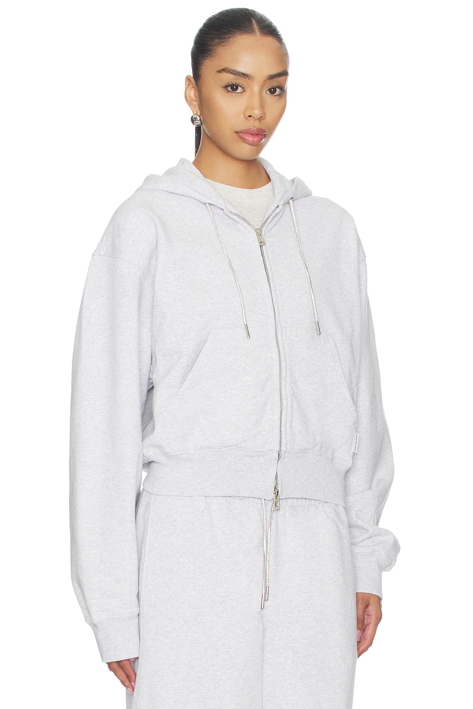 Alexander Wang - Zip Up Hoodie With Rhinestone Drawcord | Plush