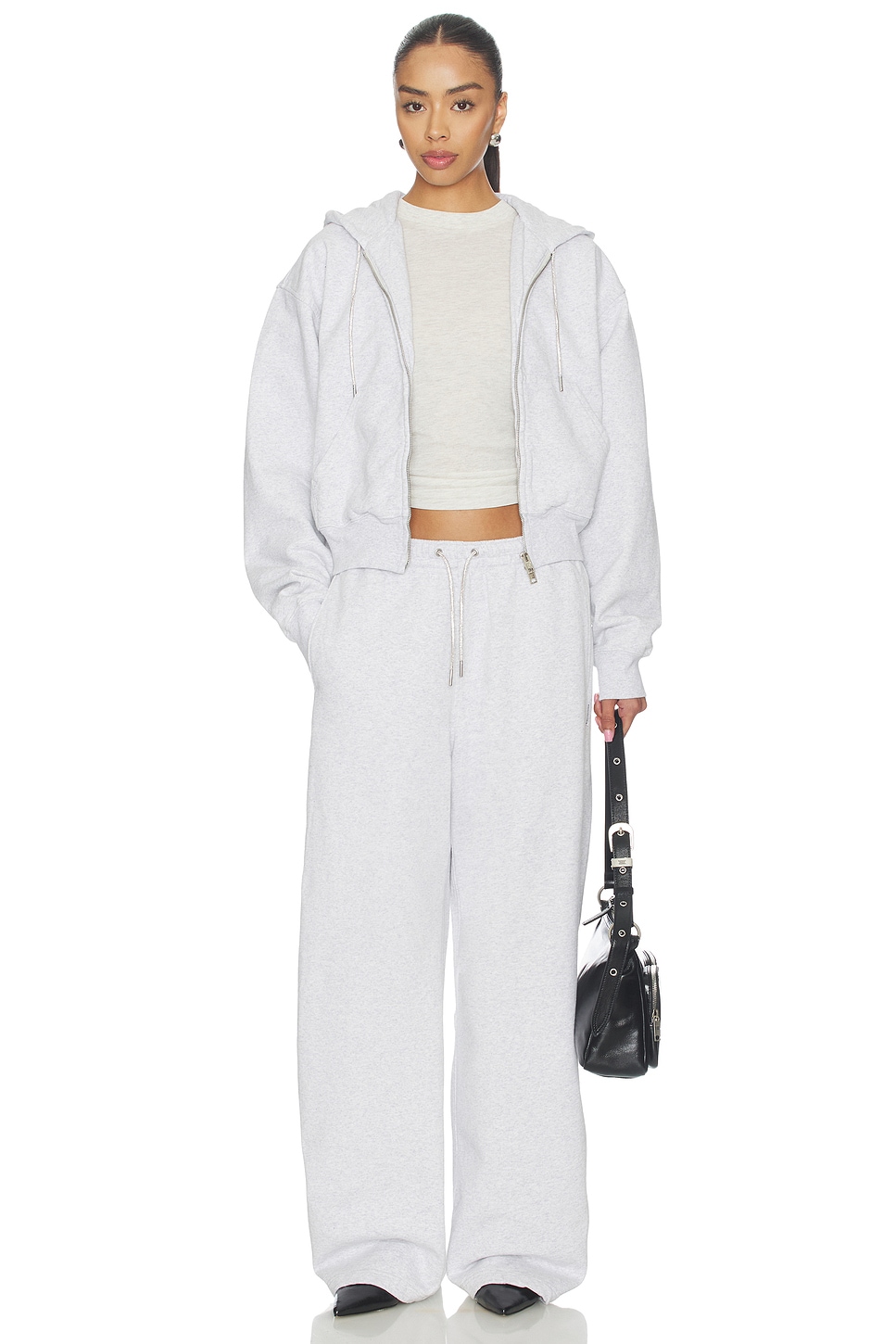 Alexander Wang - Zip Up Hoodie With Rhinestone Drawcord | Plush