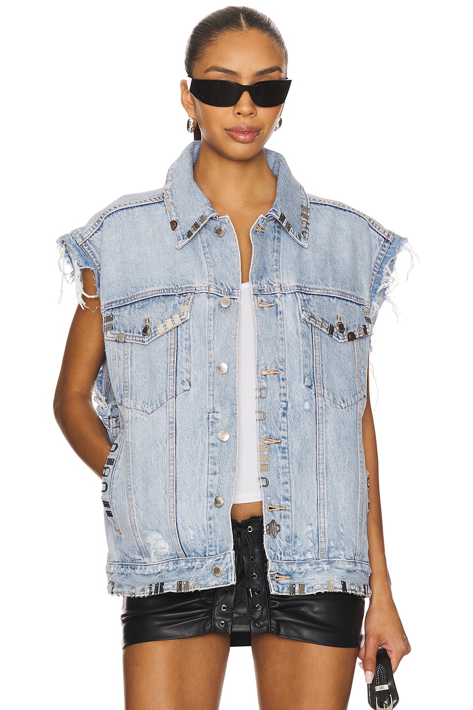Alexander Wang Distressed Oversized Vest in Light Powder Blue