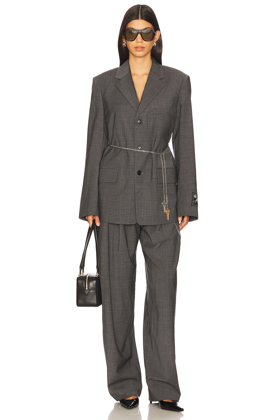 ジャケット Alexander Wang TAILORED BLAZER WITH CHAIN (1WC3252663 085) Alexander Wang Tailored Blazer With Chain Clothing In Gray