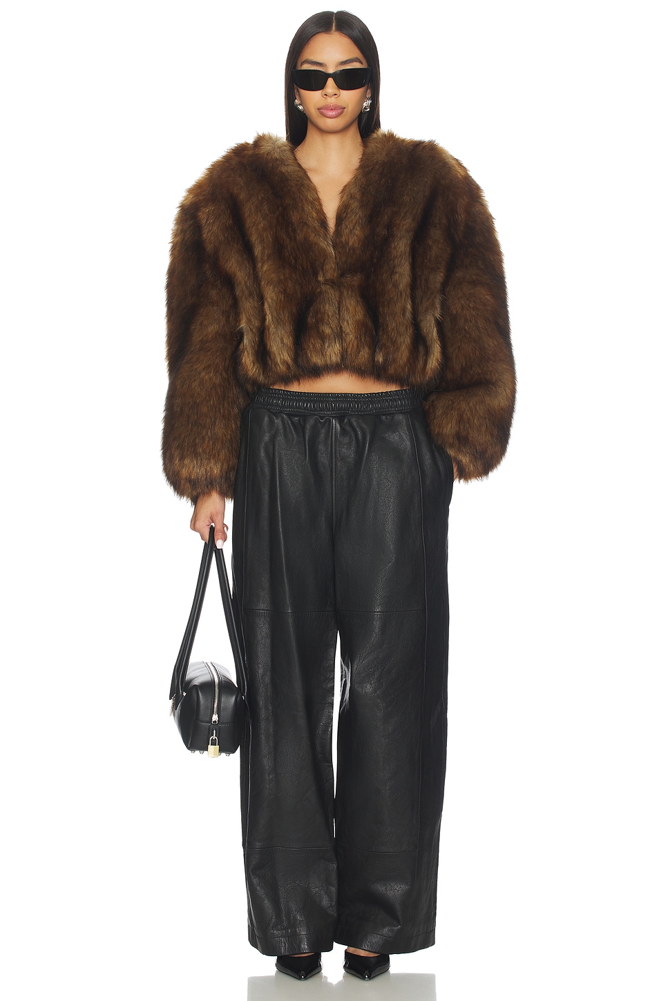 Alexander Wang Faux Fur Cropped Jacket in Chestnut | REVOLVE