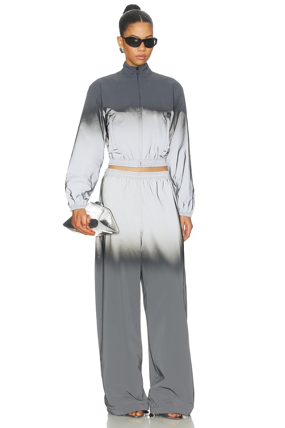 Alexander Wang Reflective Shrunken Track Jacket in Silver & Black