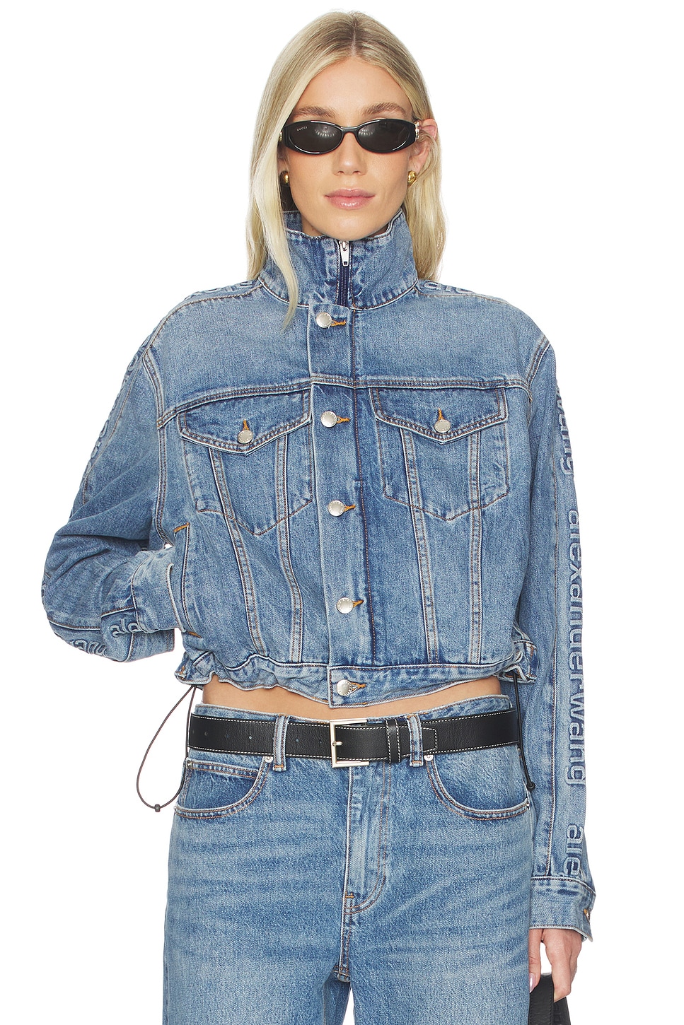 Denim Track Jacket With Embossed Logo Panel - thumbnail 3