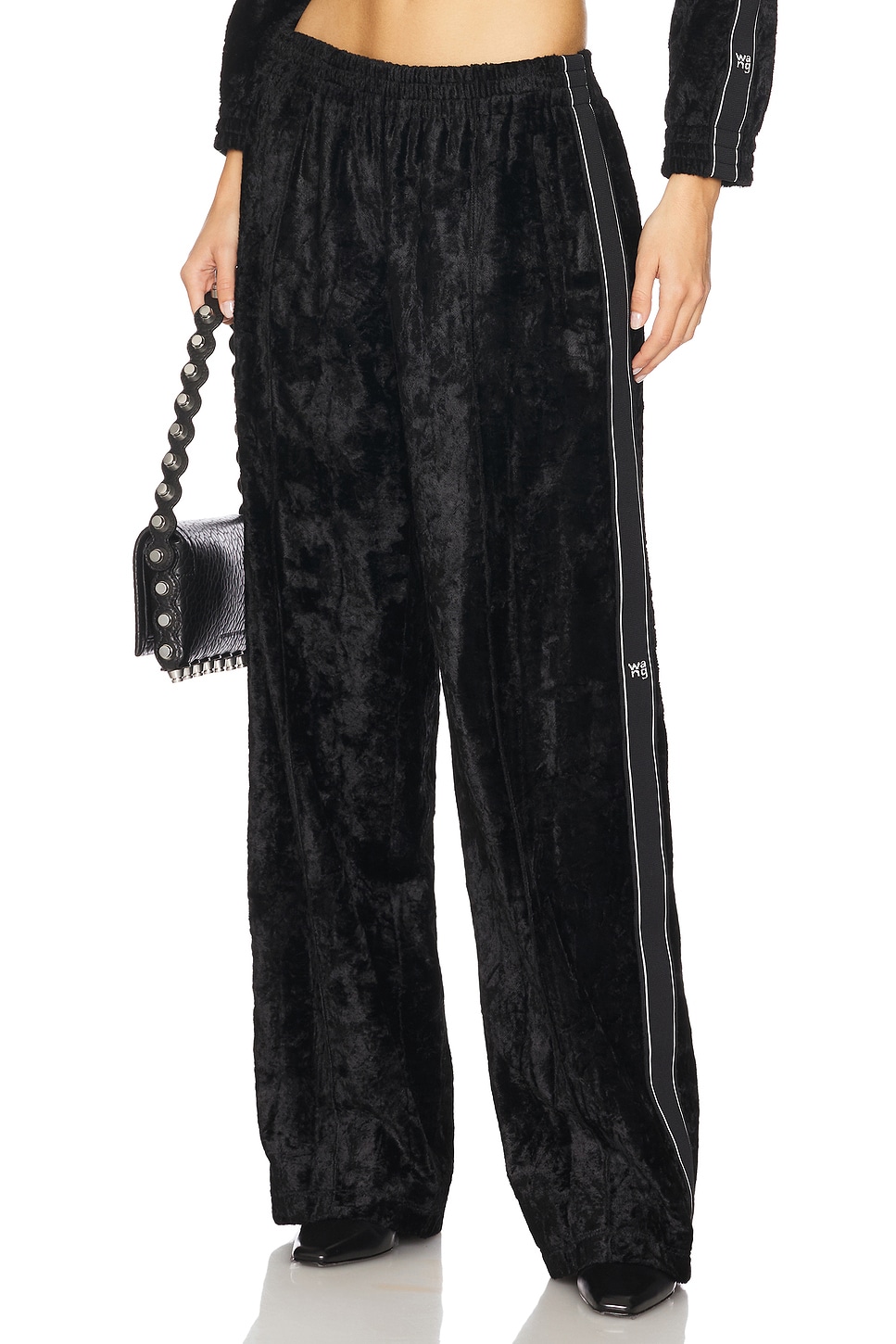 Alexander Wang ☆ミドルウエストパンツ high-waist wide-leg pant in wool twill in BLACK | alexanderwang®