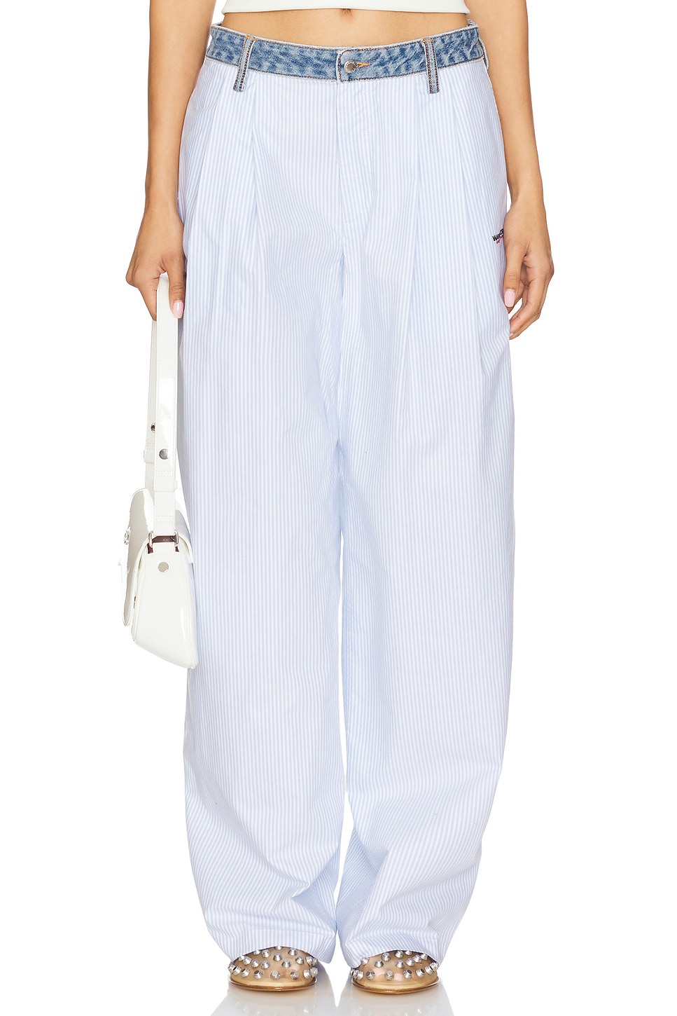 Alexander Wang Denim Waistband Pant in Oxford Blue & White