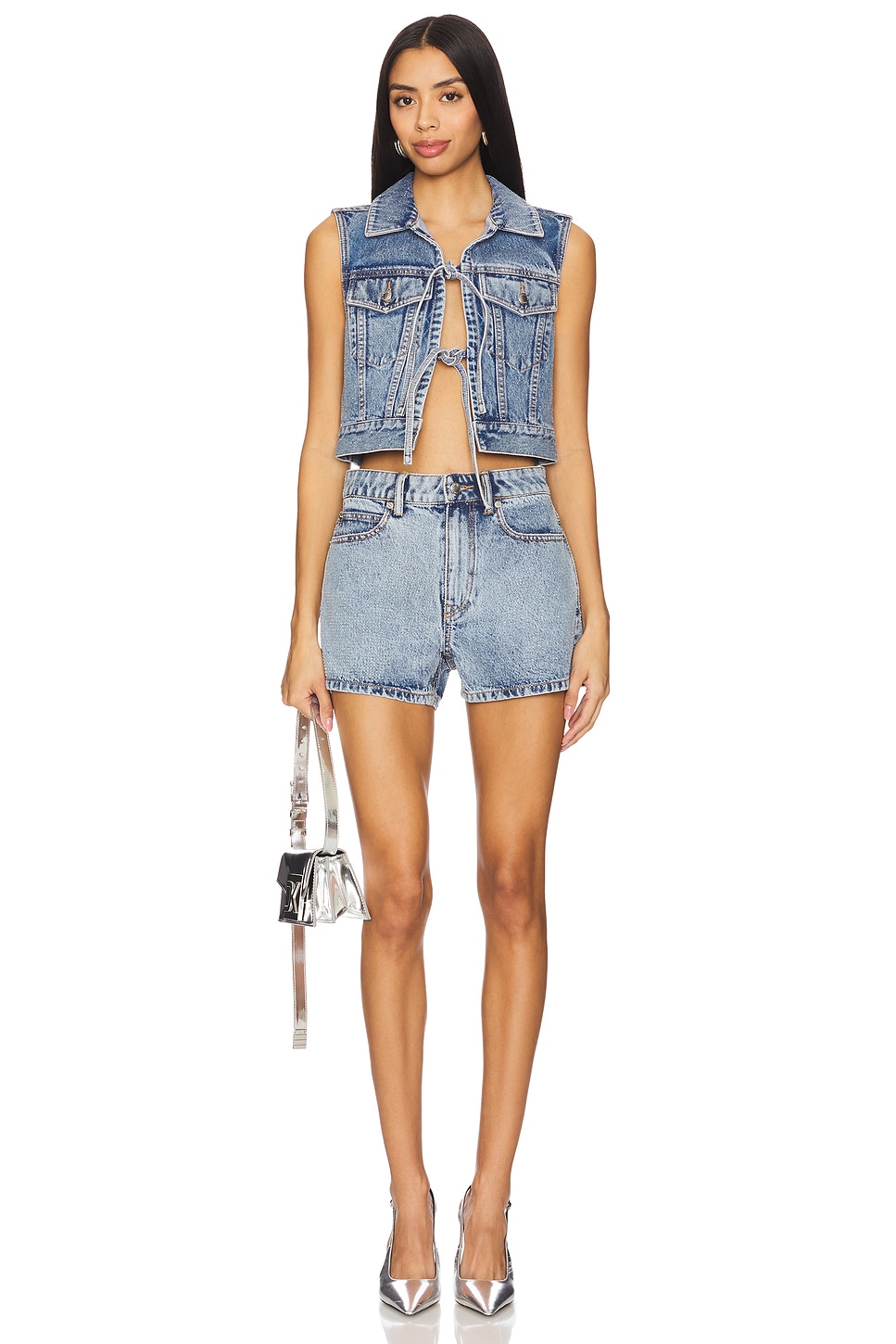 Alexander Wang Tied Front Vest Top in Vintage Light Indigo