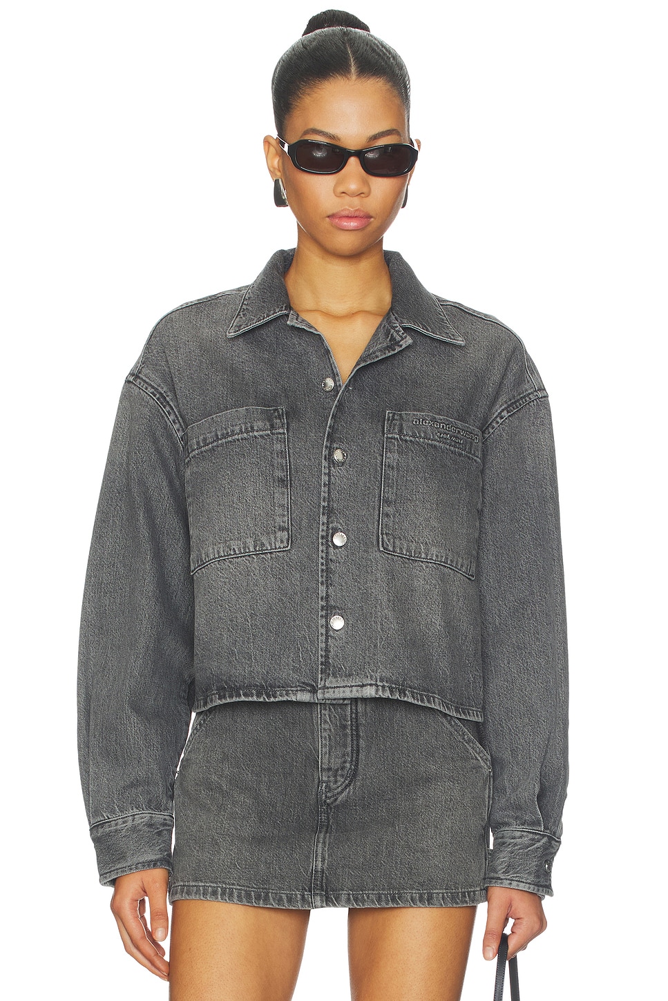 Alexander Wang Cropped Long Sleeve Shirt in Light Grey | REVOLVE