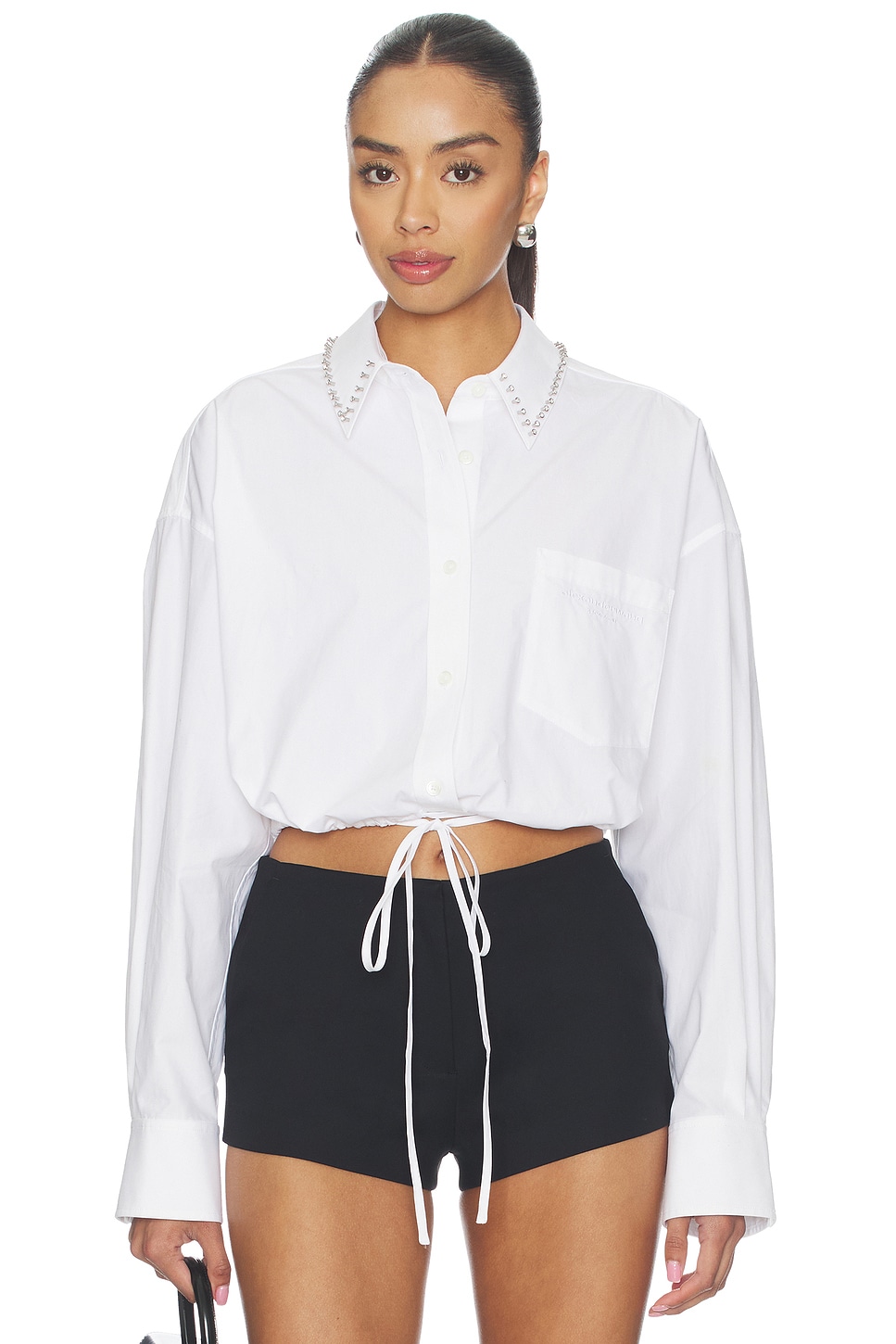 Wrap Shirt With Crystal Stud Collar
