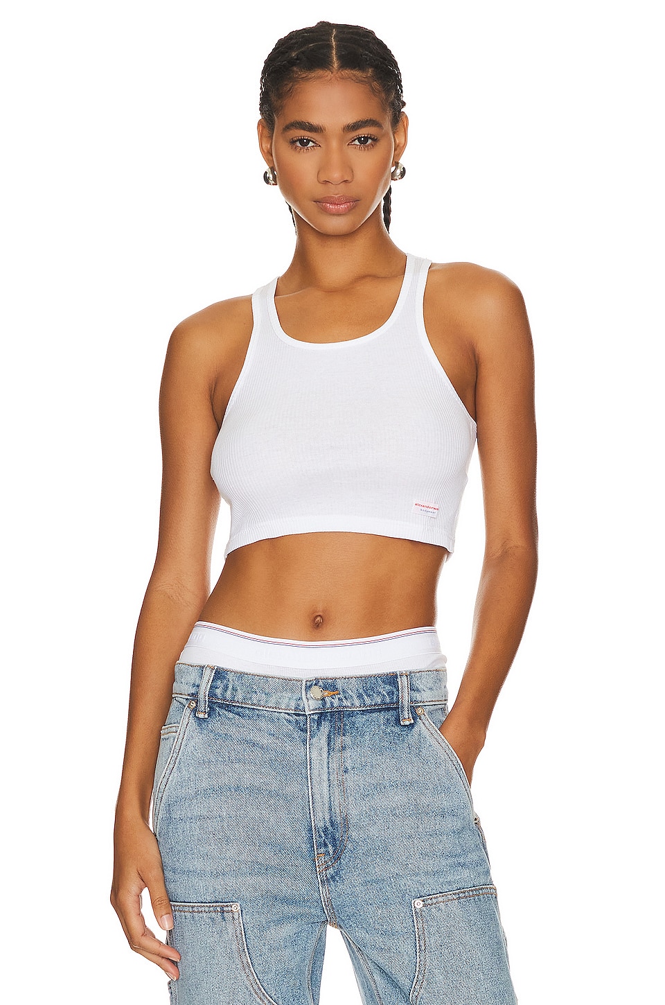 Alexander Wang Womens Cropped Classic Racer Tank in White