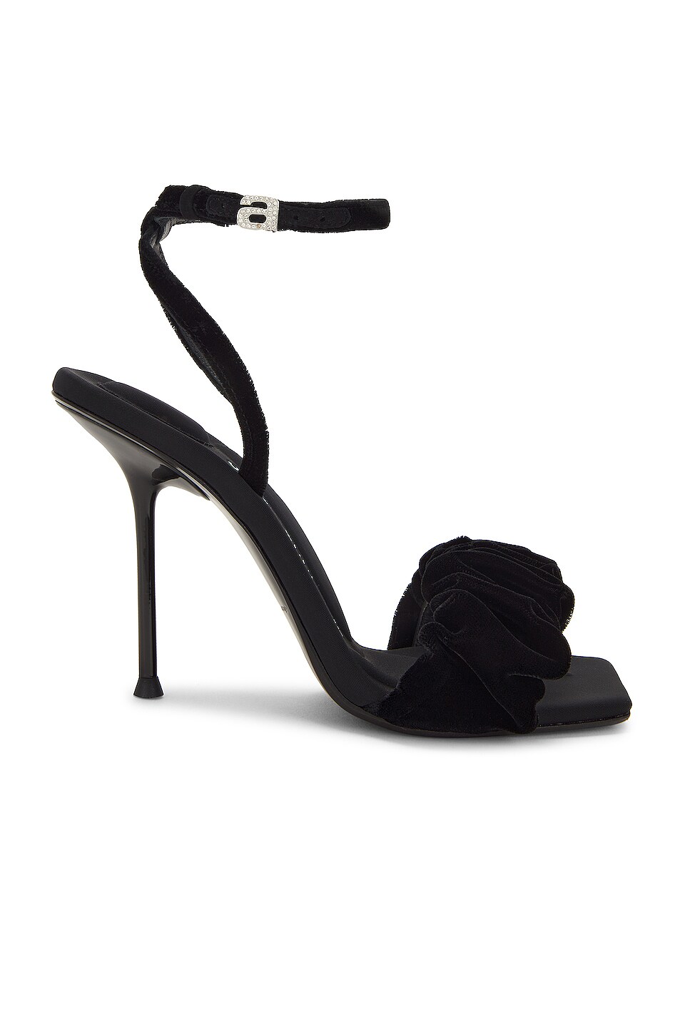 Alexander Wang Julie Scrunchie Ankle Strap Sandal in Black | REVOLVE