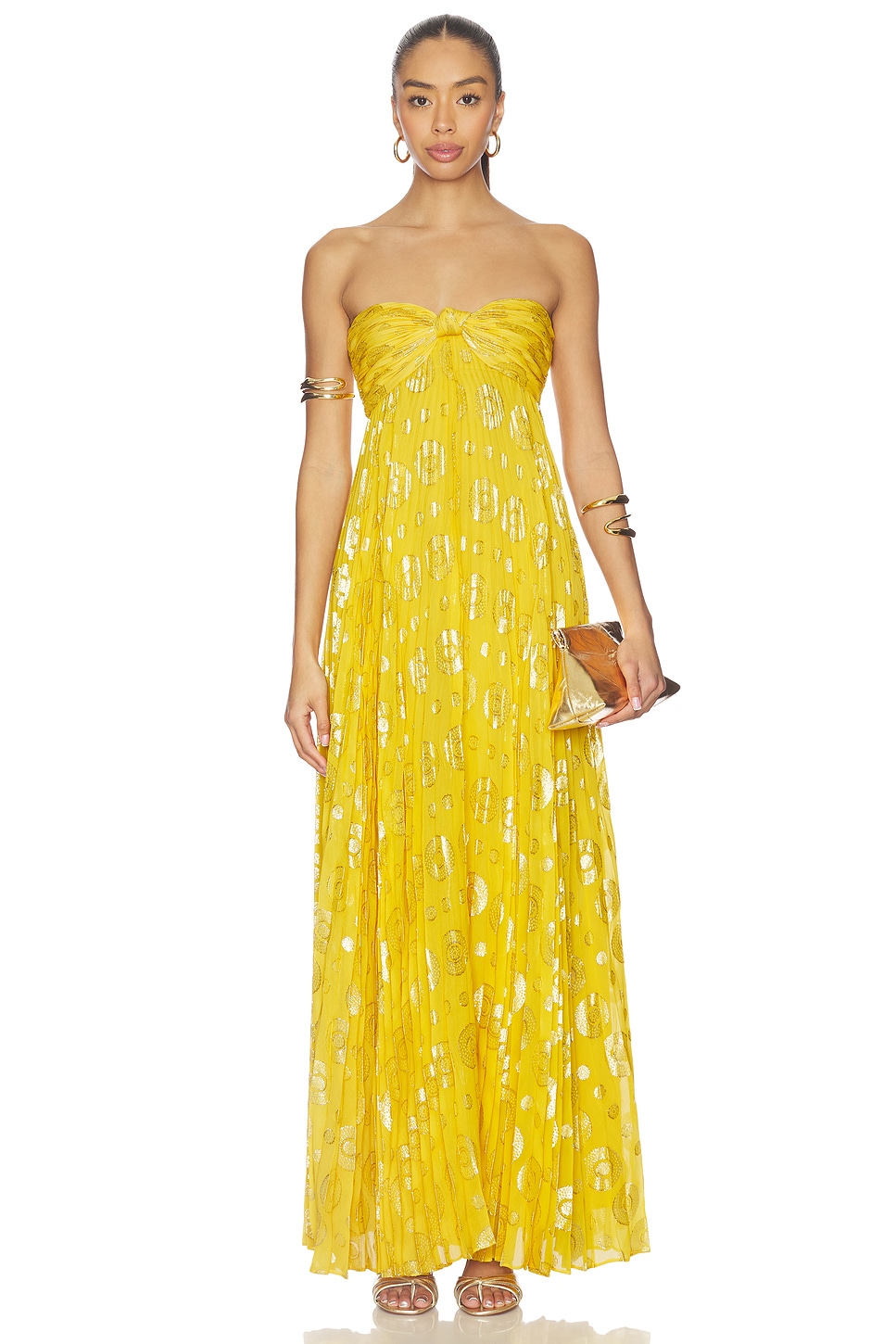 alexis gold maxi dress Alexis Cami Silk-Blend Strapless Maxi Dress In Gold - 40% Off