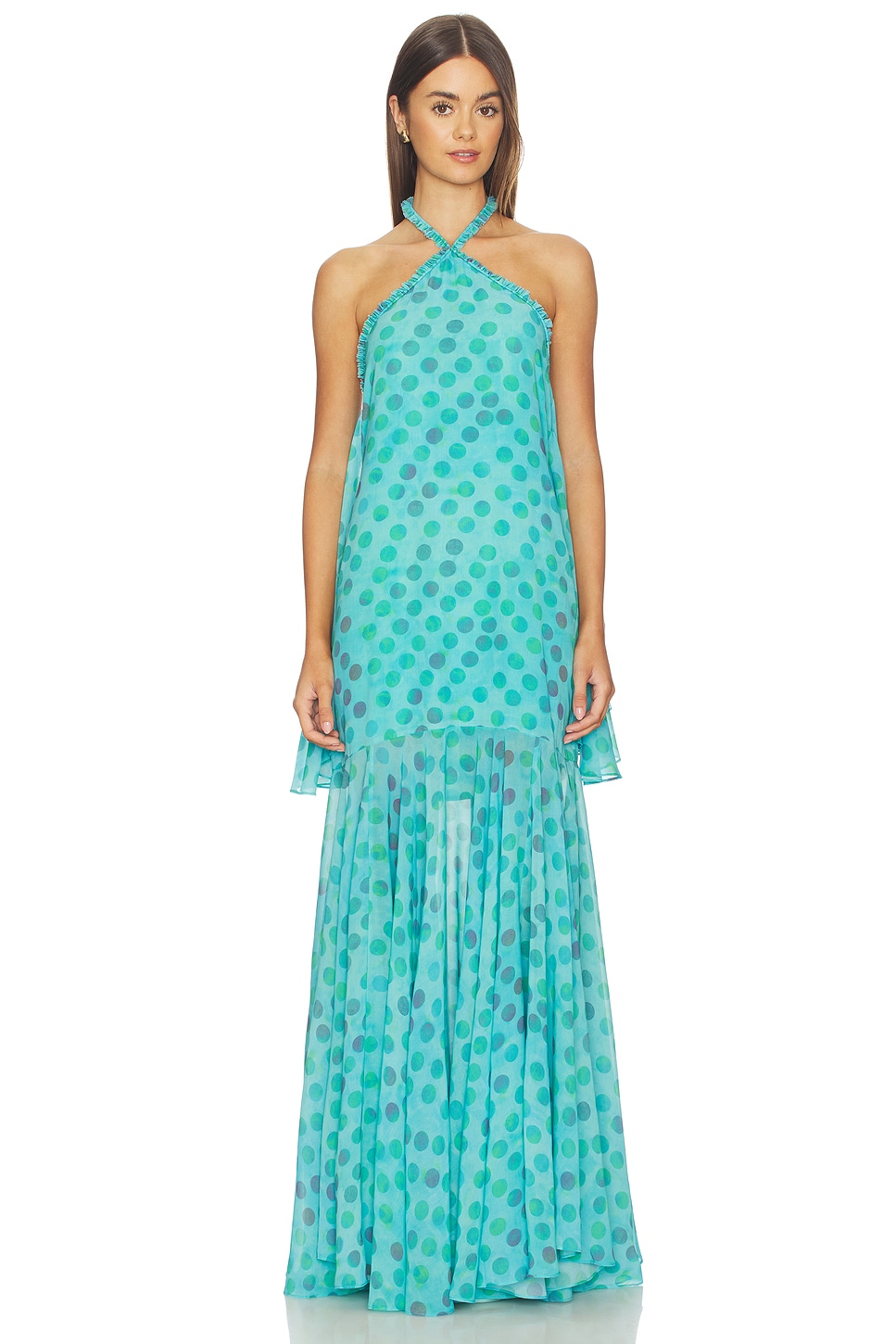 multi green begonia floral jenny halter neck midi dress Multi Green Begonia Floral Ida Midi Skirt main image 0