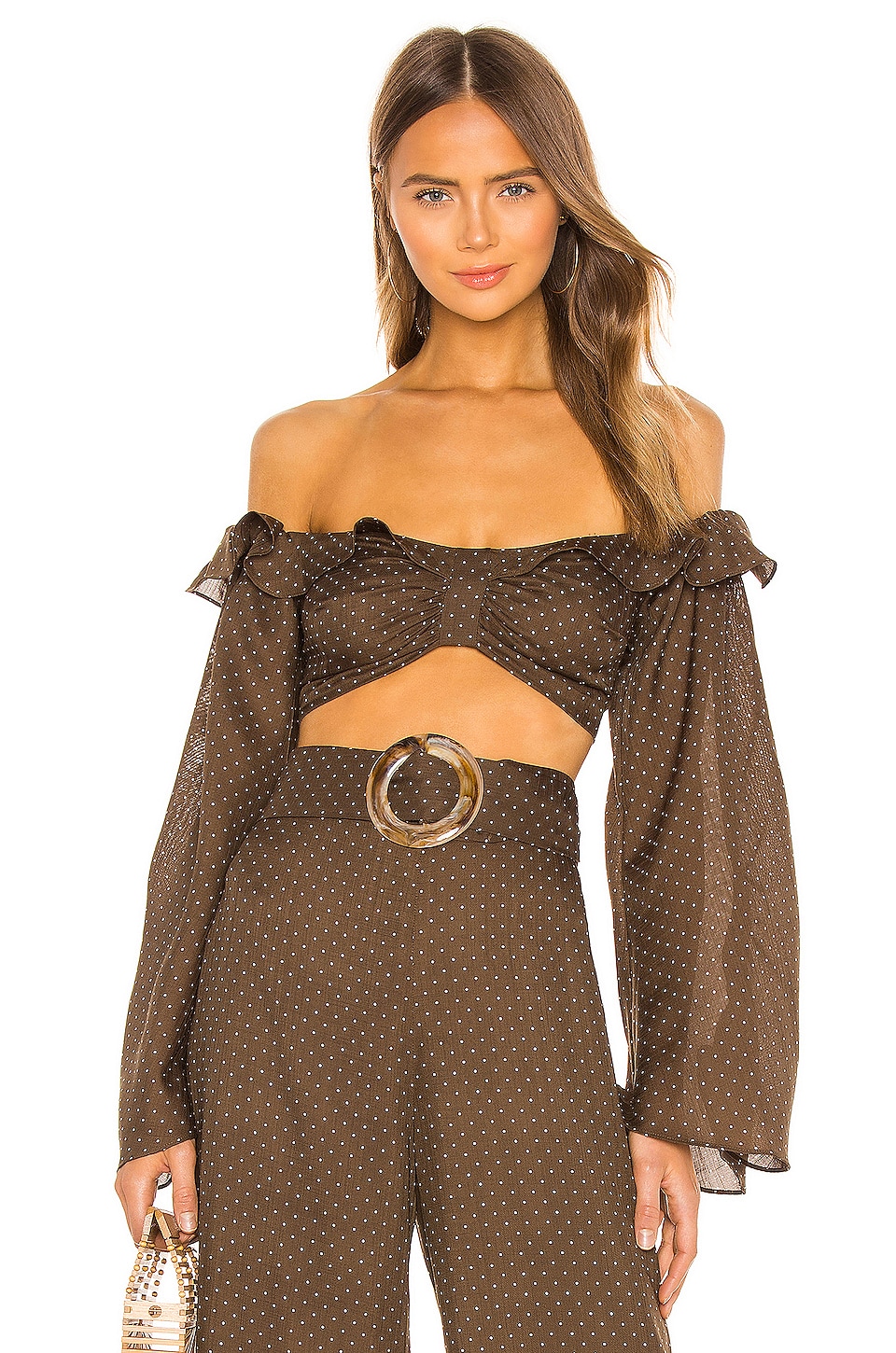 Alexis Ewa Top in Mocha Dot Linen