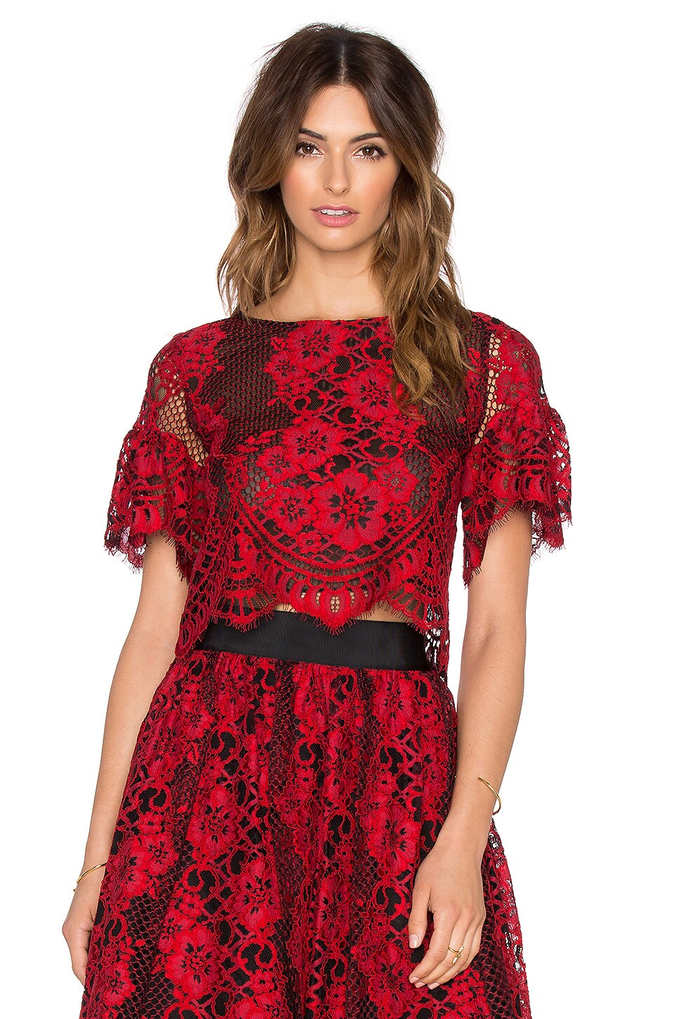 Alexis Piero Sheer Lace Crop Top in Red Lace | REVOLVE