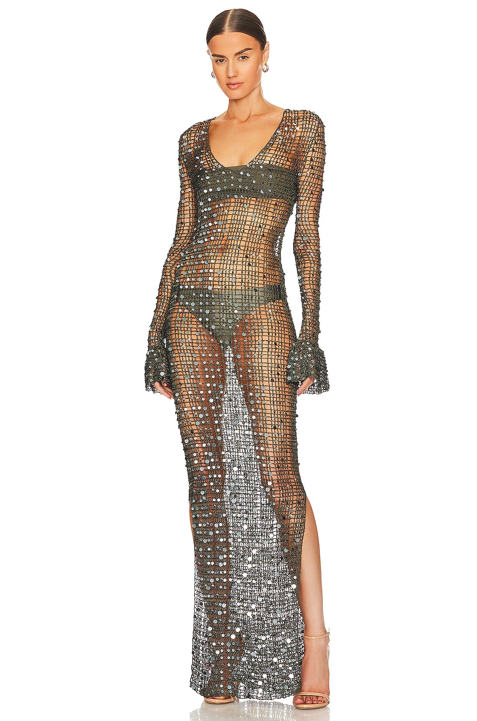 Image 1 of x REVOLVE Crochet Maxi Dress in Olive Green