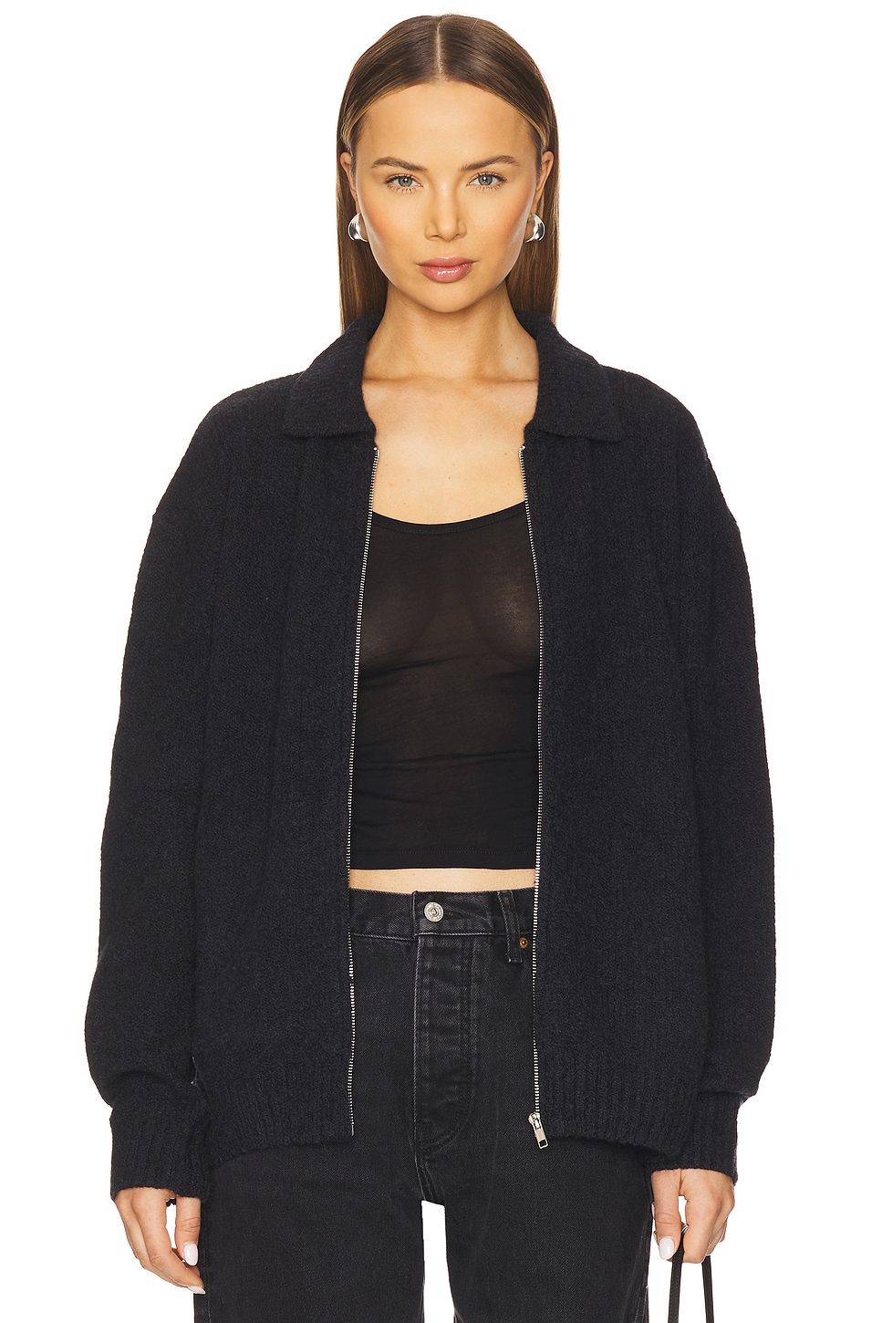 Aya Muse Knit Zip Up Jacket With Collar