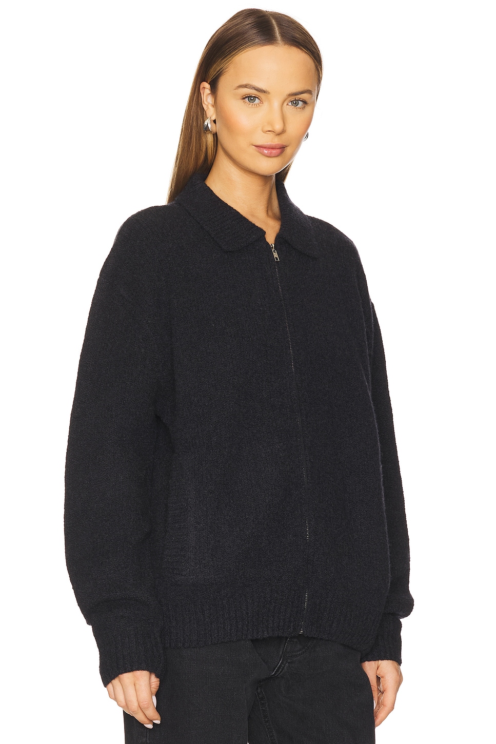 Aya Muse Knit Zip Up Jacket With Collar thumbnail