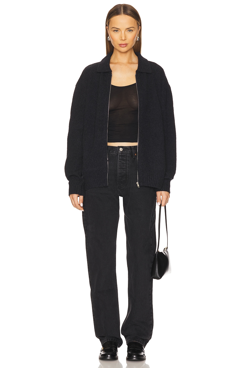 Aya Muse Knit Zip Up Jacket With Collar thumbnail