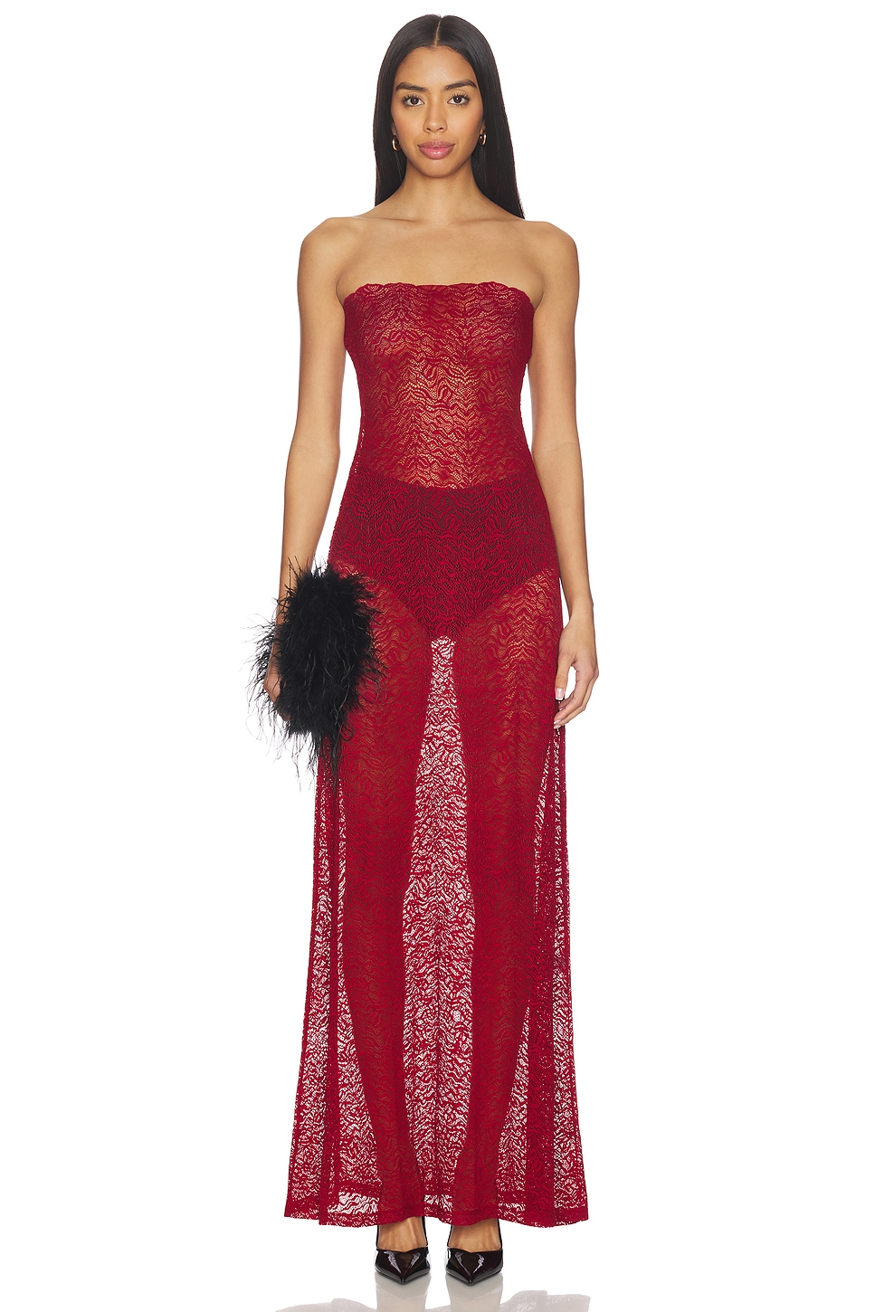 beaufille red dress Alba Dress Stretch Lace A-Line Bell Sleeve