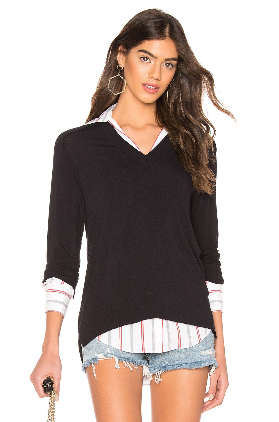 Bailey44 Knits BAILEY 44 TROMPE L'OEIL SWEATER KNIT TOP IN NAVY.