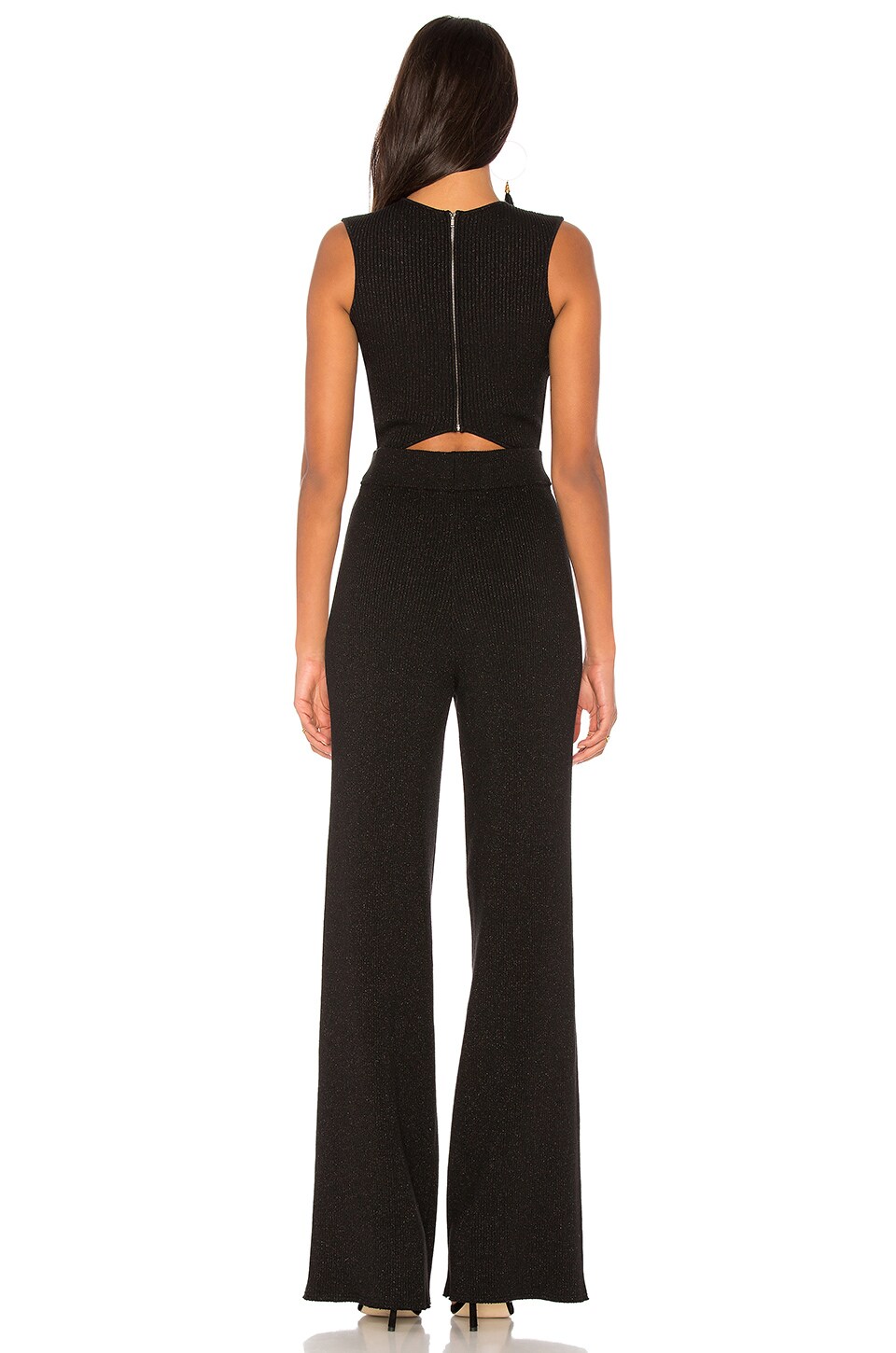 BAJA EAST Cotton Lurex Rib Knit Cutout Jumpsuit In Black. in Galaxy