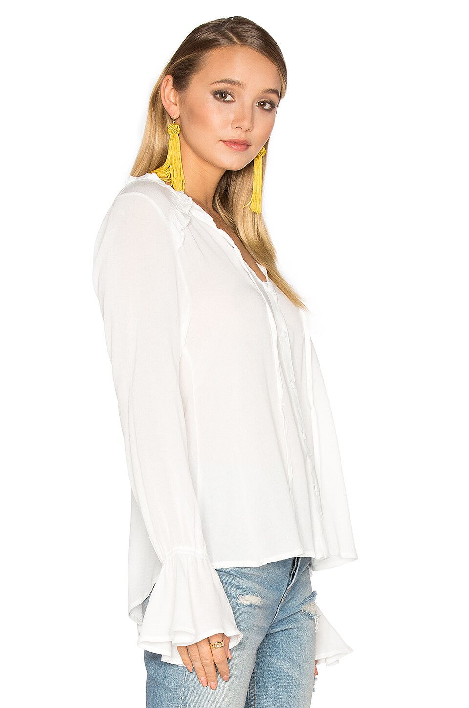 Band of Gypsies Ruffle Front Peasant Blouse in White