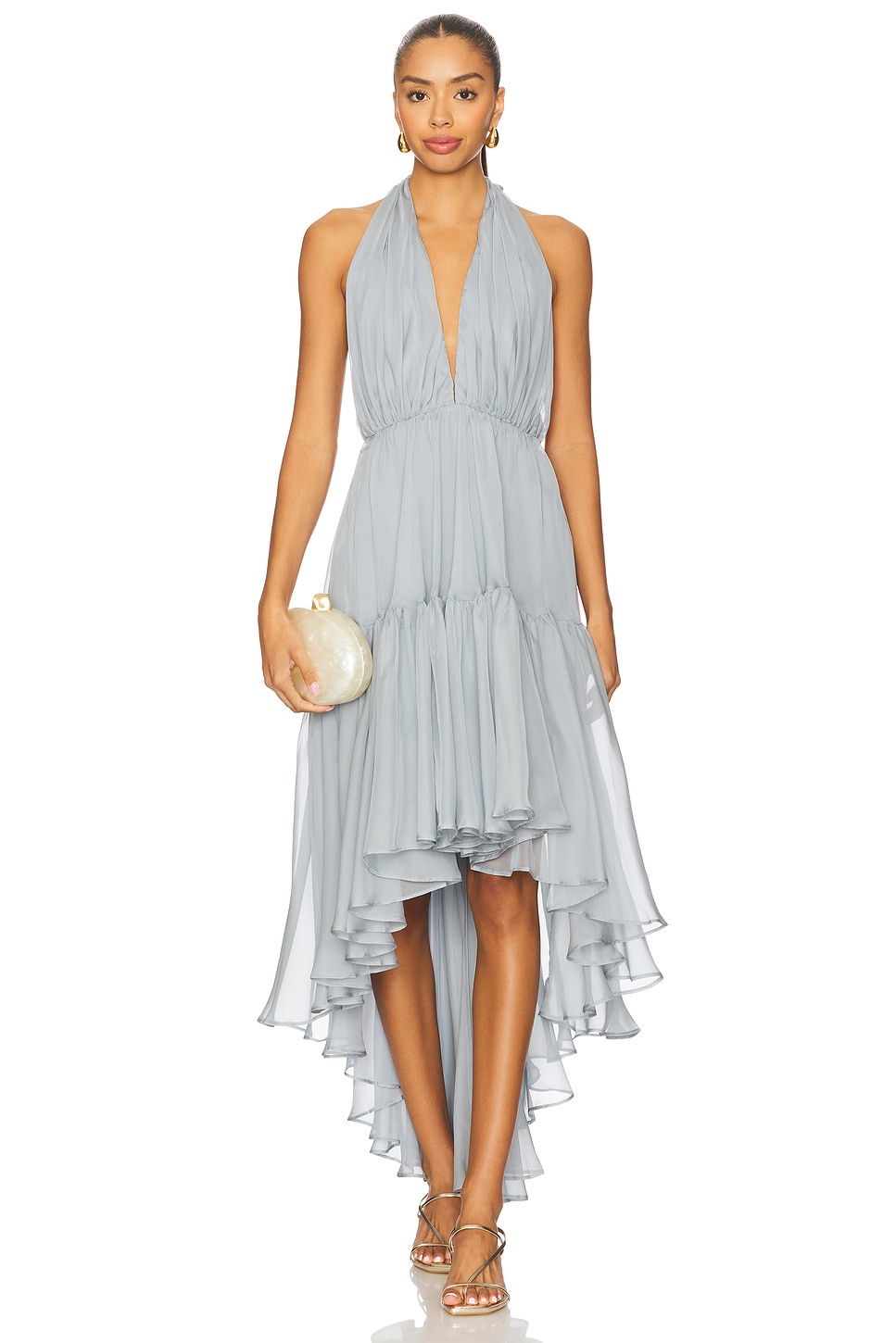 sir the label blue dress High Low Bridesmaid Dress with Flutter Sleeves