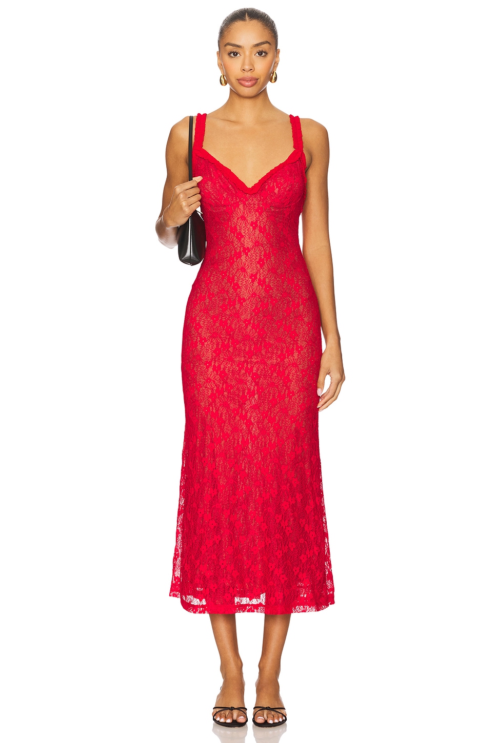fitted lace wedding dress Red Corset Midi Dress Off The Shoulder with Slit | Formal Bardot Cocktail  Wedding Guest Dress main image 0