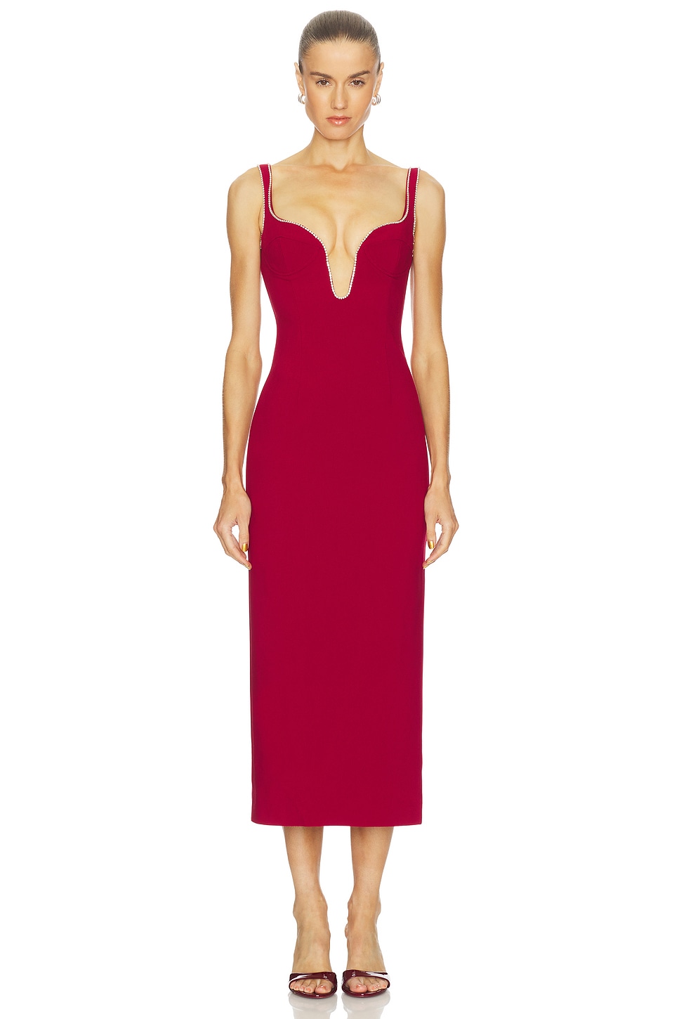 Bardot Brooklyn Diamonte Midi Dress in Burgundy | REVOLVE