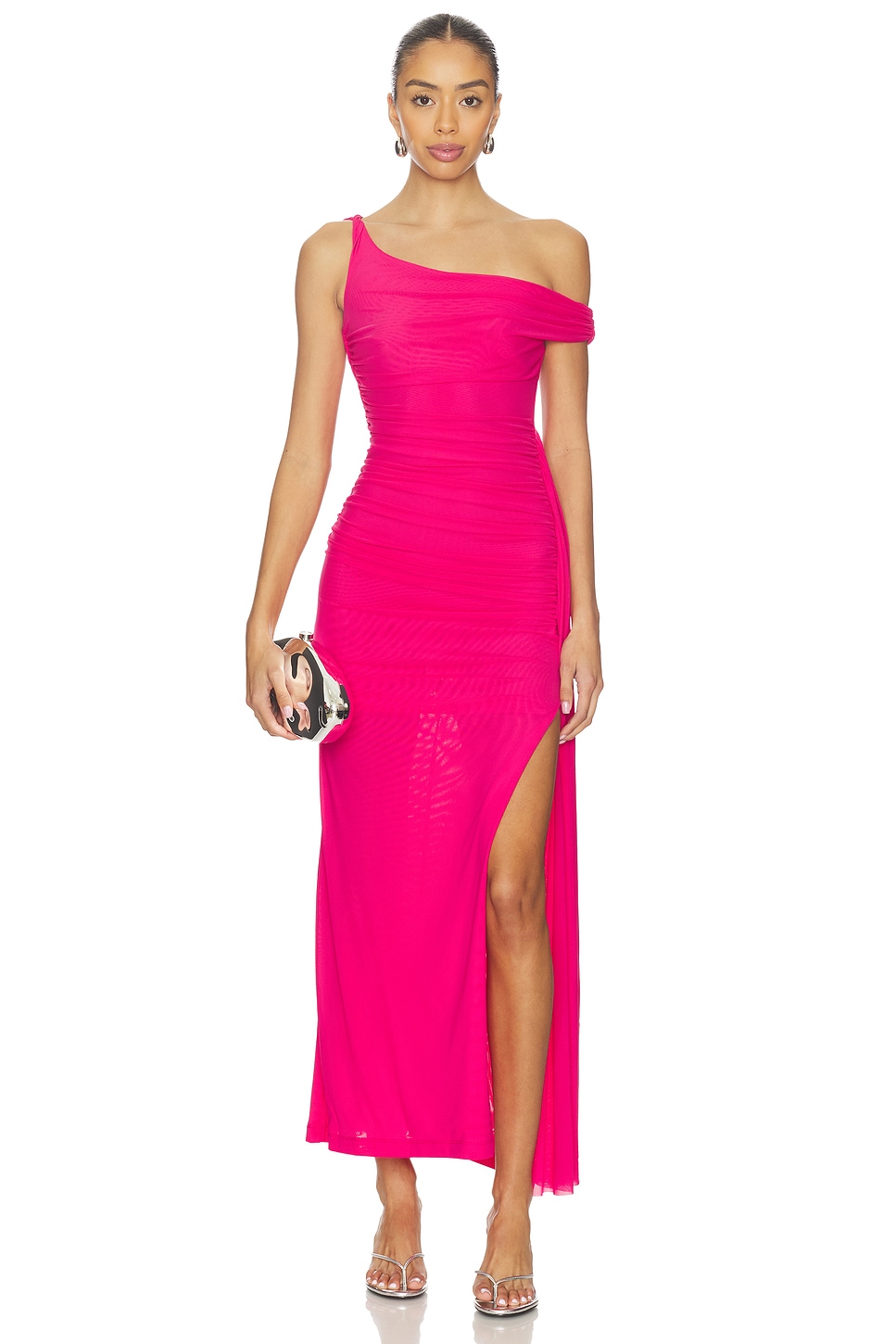 hot pink bardot dress Layana Maxi Dress