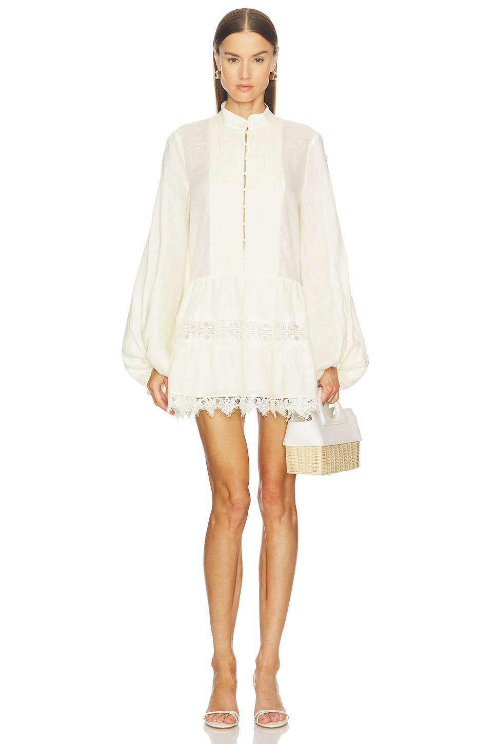 Bardot Antonia Lace Trim Mini Dress in Eggnog | REVOLVE