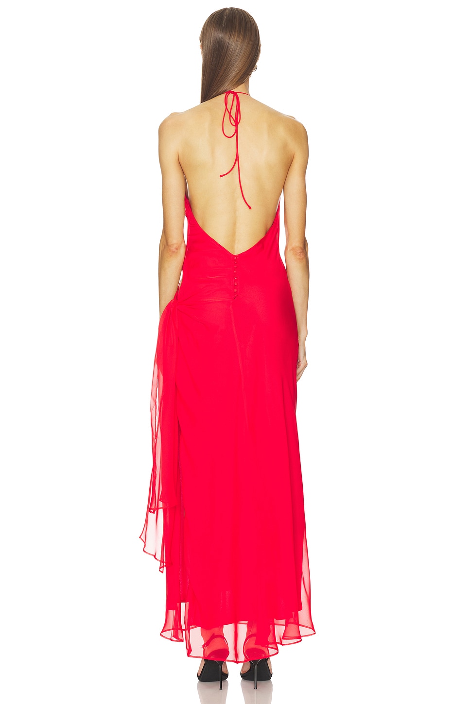 halter open back white dress Uliana White Floral Lace Halterneck Maxi Dress - White