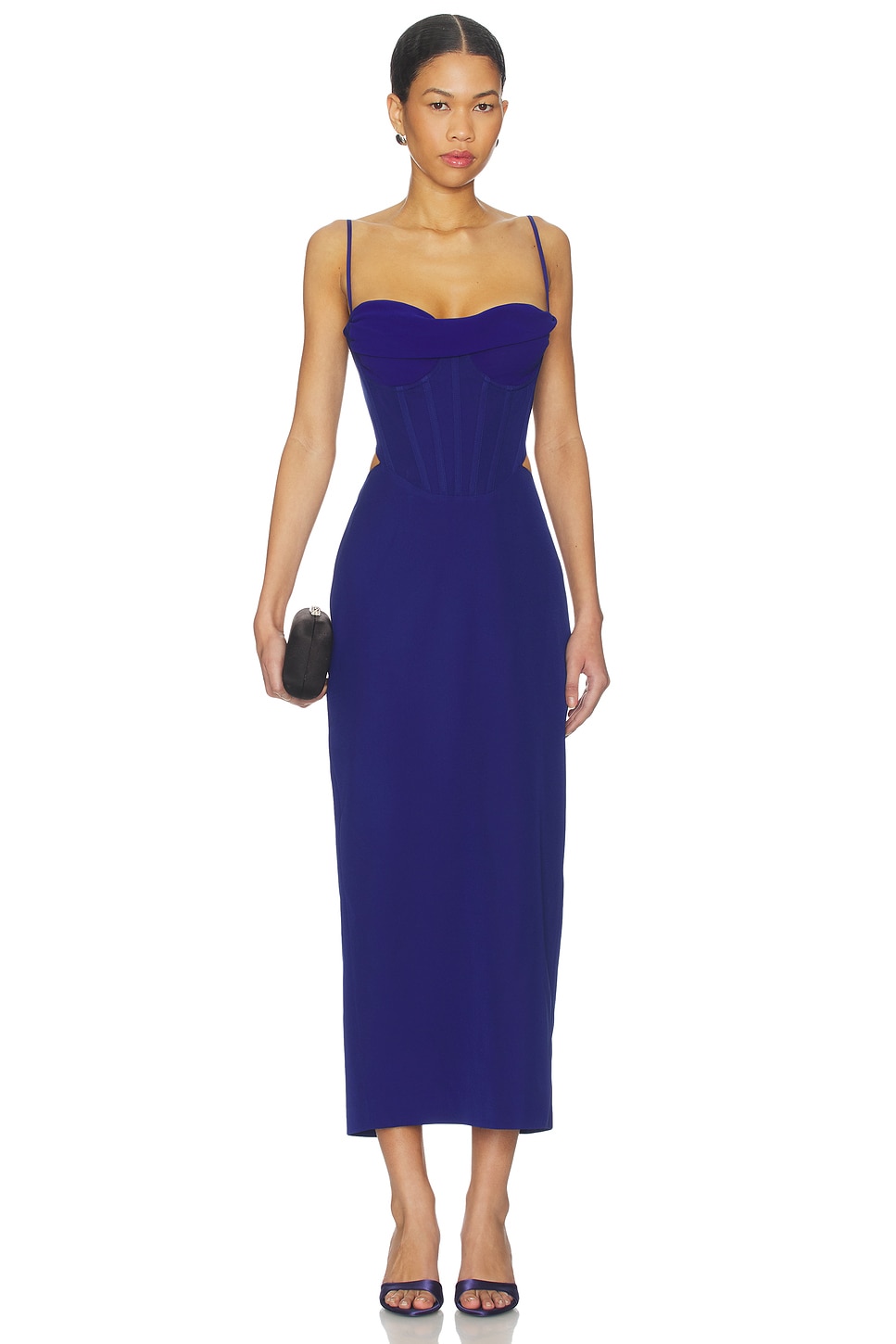 knee length dresses for ladies Satin Draped Off-The-Shoulders Long Midi Dress 46 (FR) / Blue main image 0