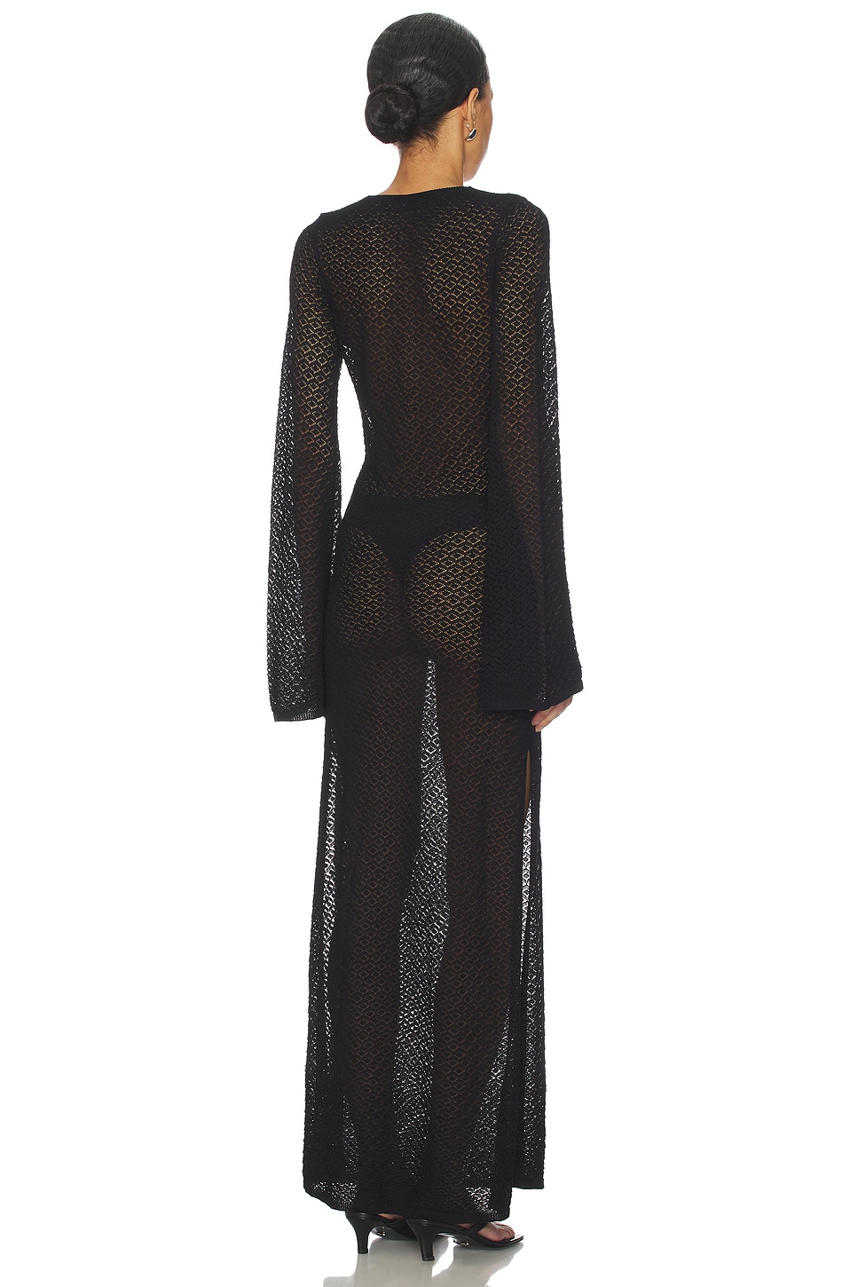 crochet maxi dress black Black Crochet Bodice Tiered Maxi Dress