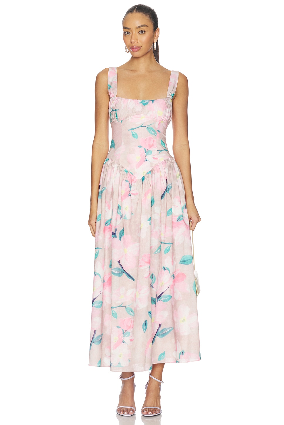 bardot corset midi dress in pink floral Cartia Printed Midi Dress