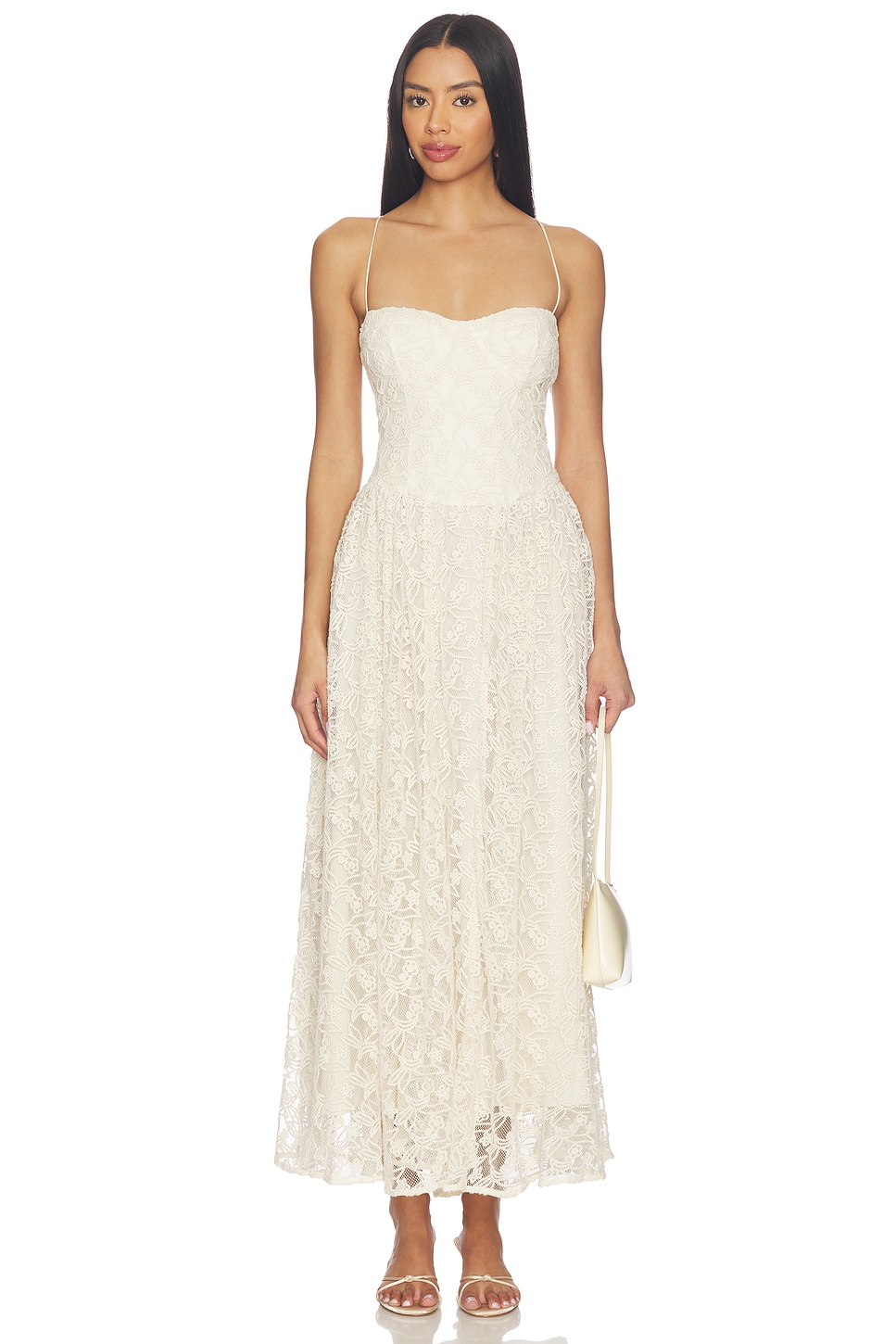 Bardot Estie Broderie Maxi Dress in Beige