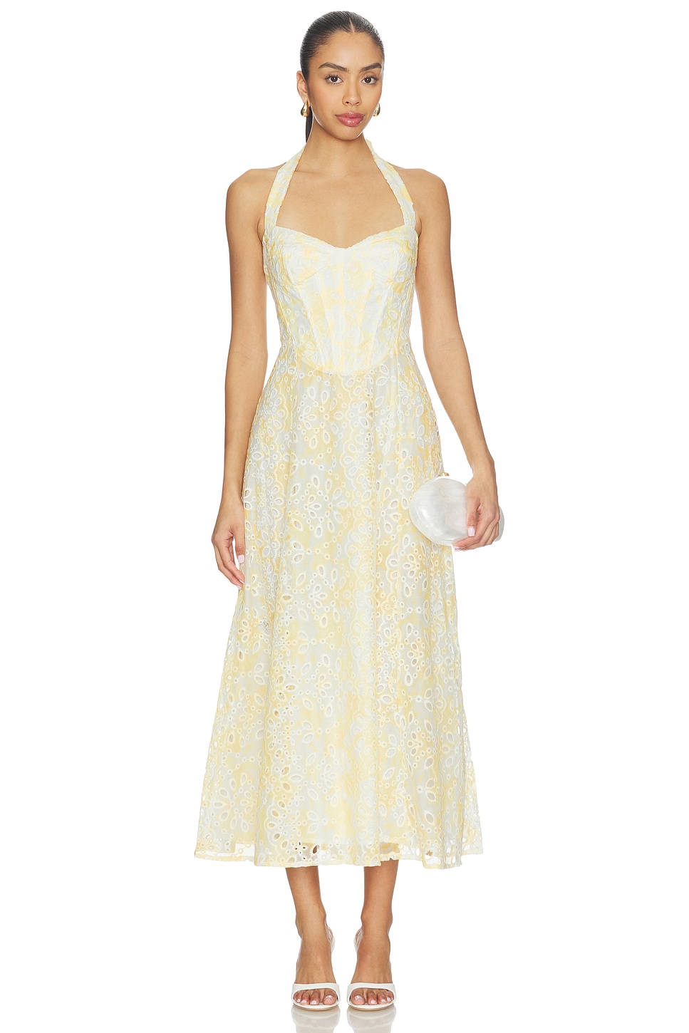 Bardot Pollie Halter Midi Dress in Yellow Floral | REVOLVE
