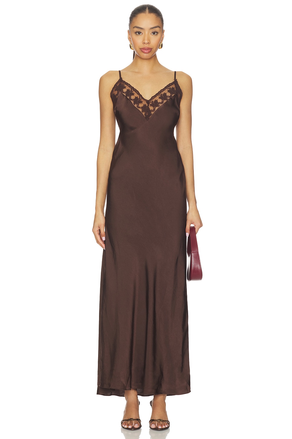 Bardot Bonita Lace Trim Maxi Dress in Dark Choco | REVOLVE