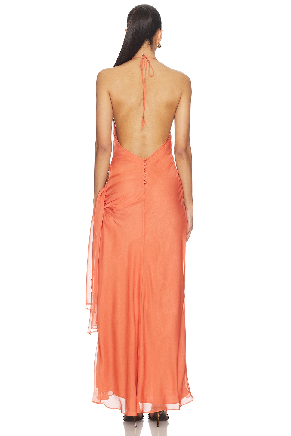 burnt orange cutout dress Women's Burnt Orange Chiffon Drape Cut Out Midi Dress
