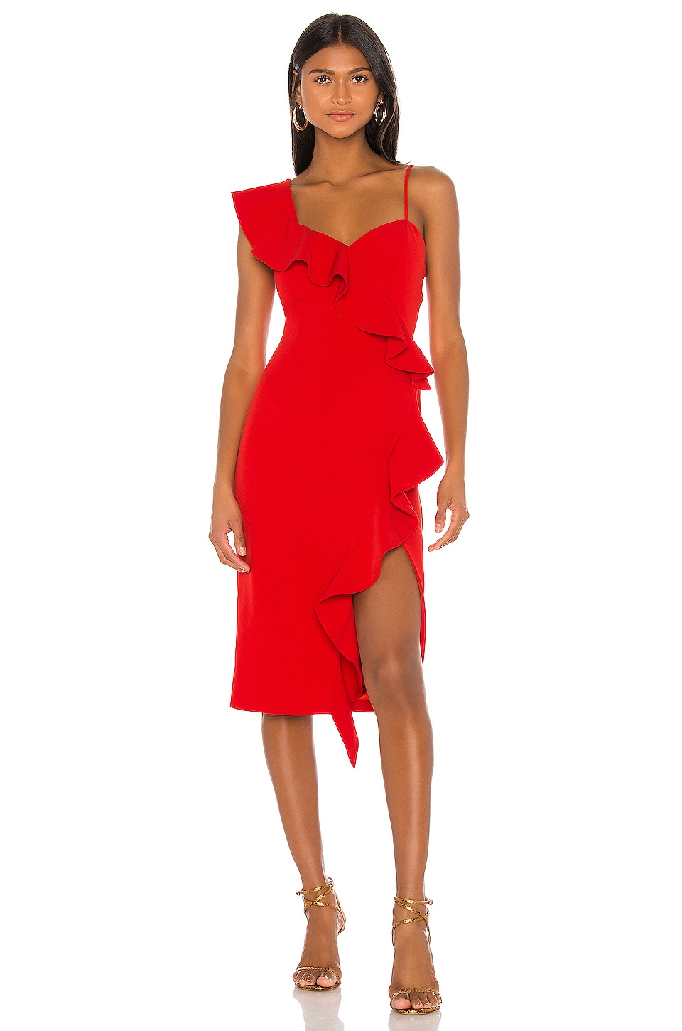 red bardot frill dress