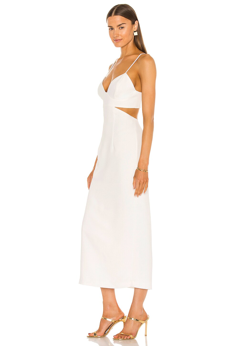 Bardot Cut Out Slit Midi Dress in Ivory