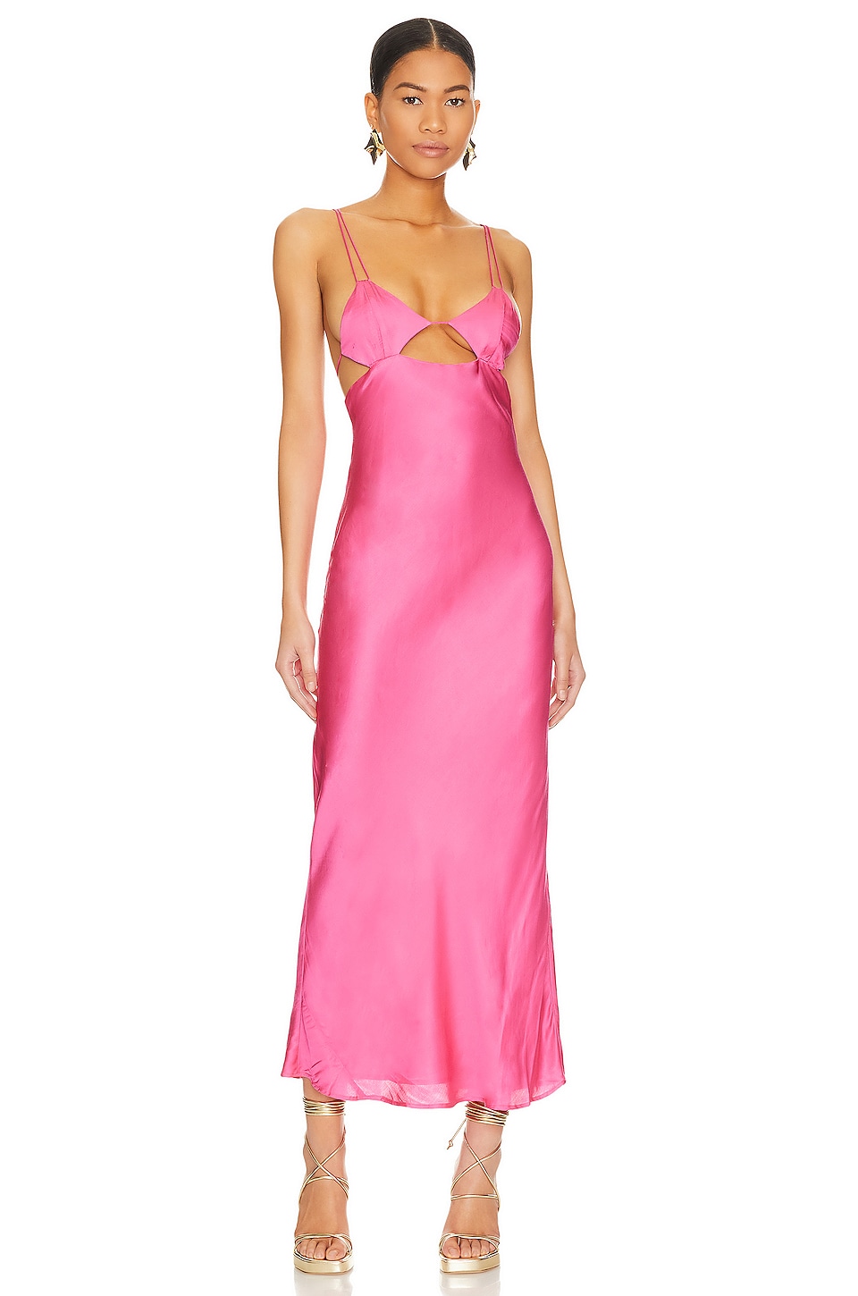 Lucia Midi Slip Dress In Hot Pink